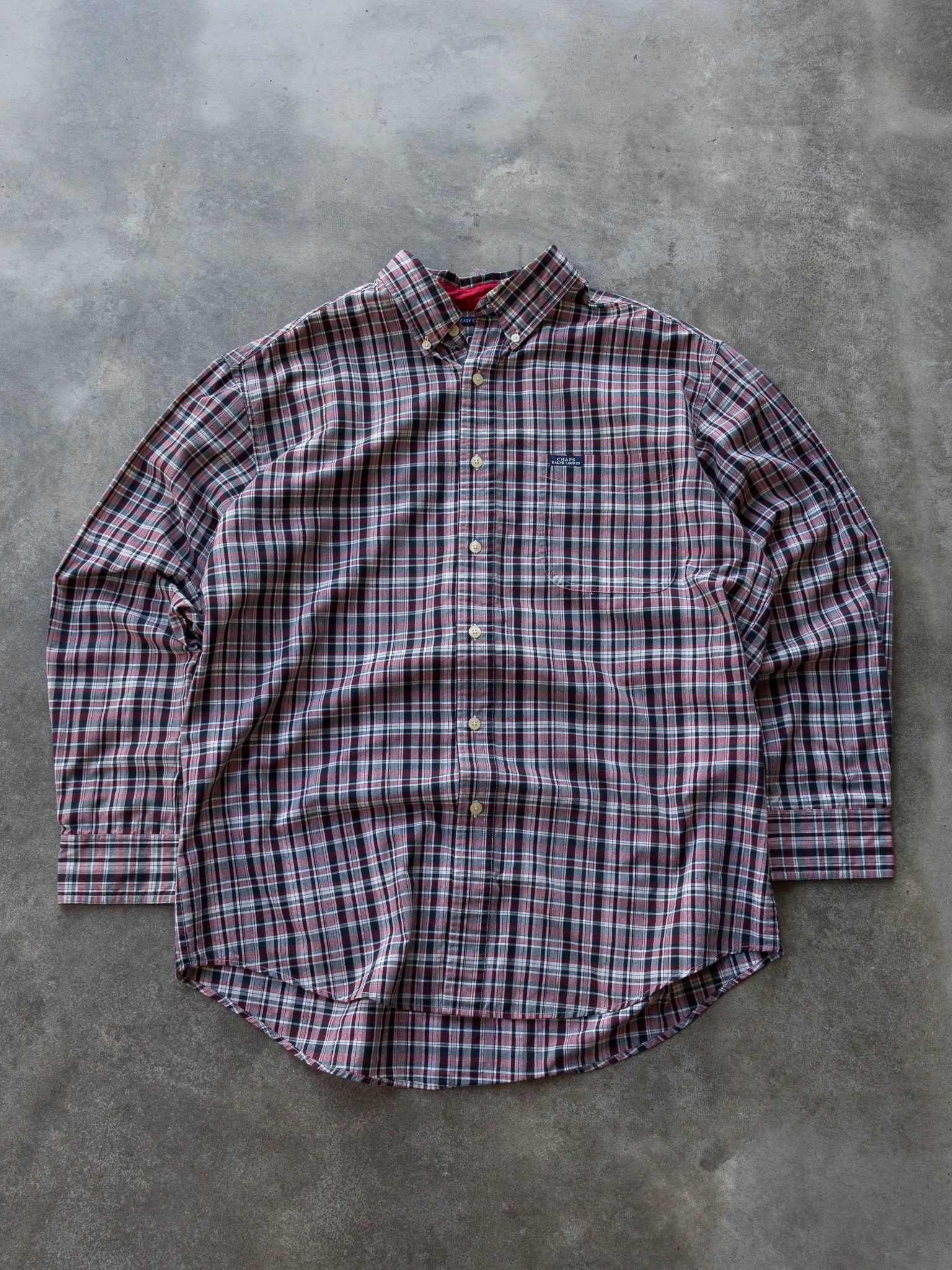 Vintage Burgundy & Navy Chaps Ralph Lauren Check Shirt (L)