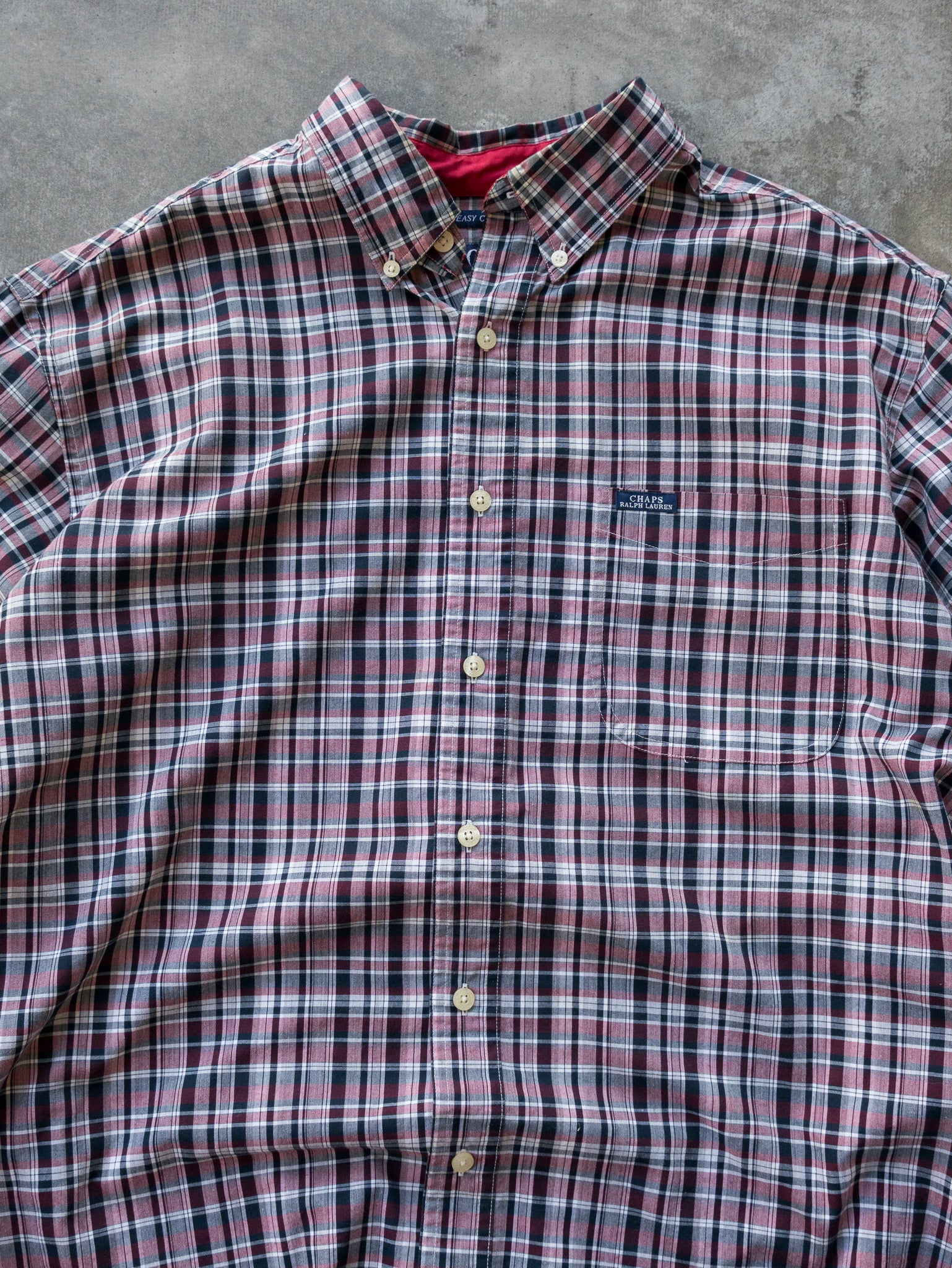 Vintage Burgundy & Navy Chaps Ralph Lauren Check Shirt (L)