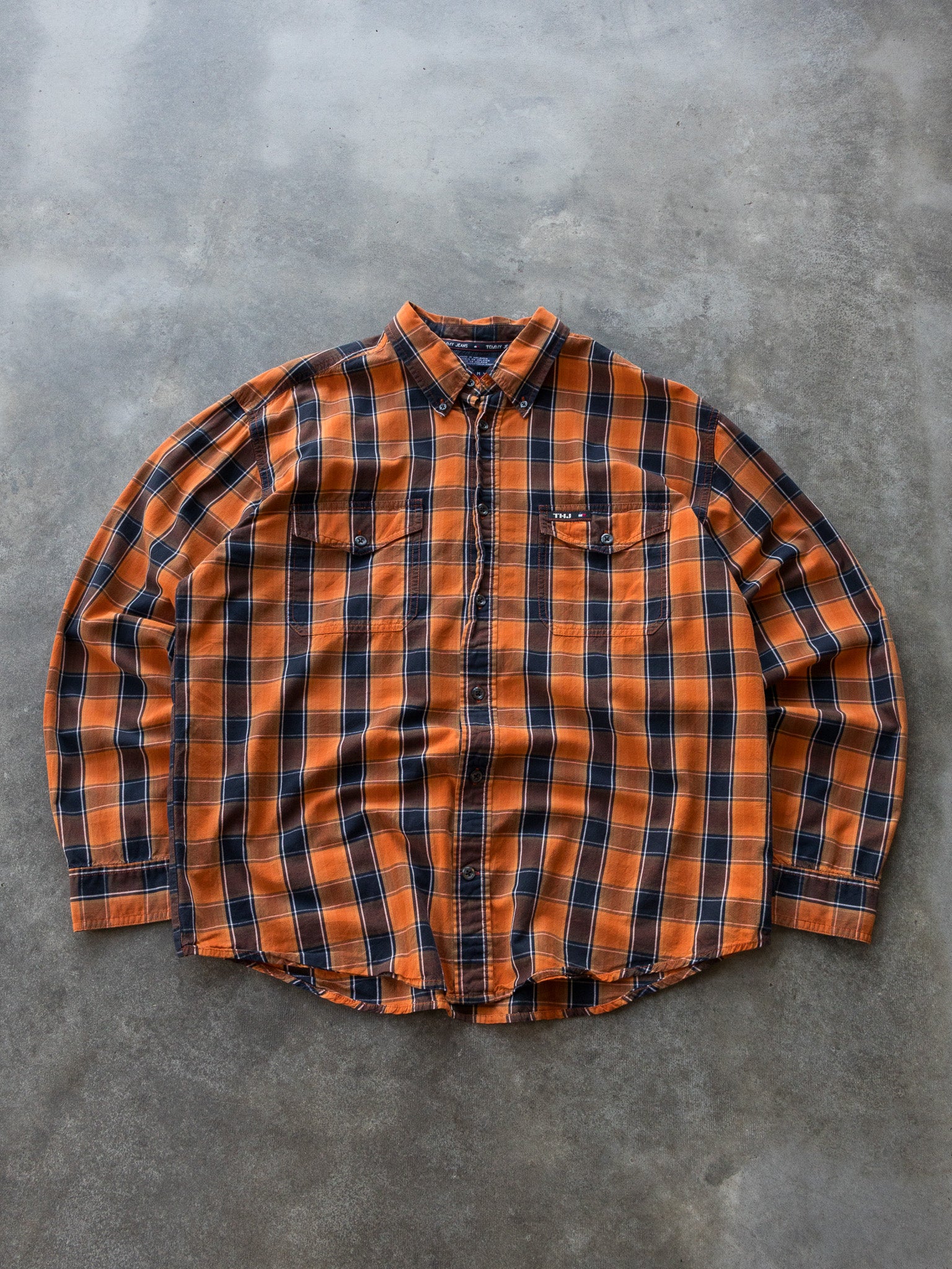 Vintage Orange & Navy Tommy Jeans Check Shirt (L)