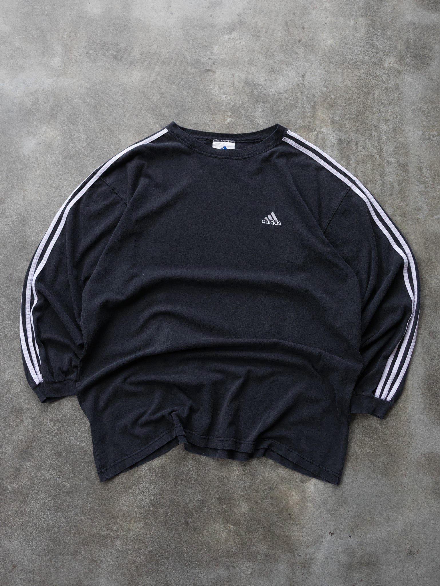 Vintage 90s Black Adidas 3-Stripe Long Sleeve (XL)