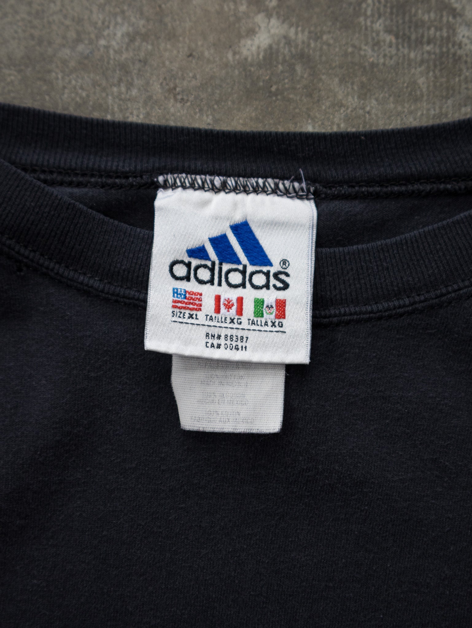 Vintage 90s Black Adidas 3-Stripe Long Sleeve (XL)