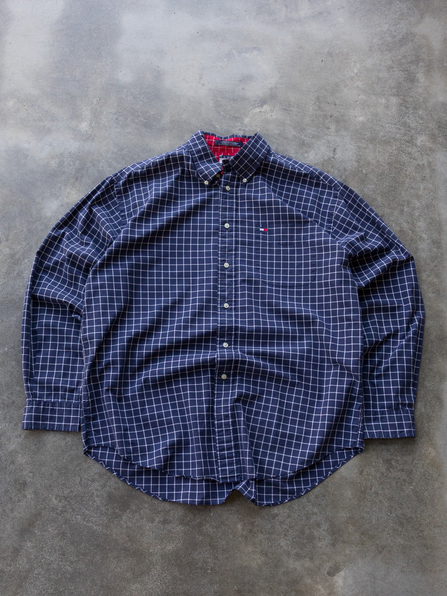 Vintage 90s Navy Tommy Hilfiger Grid Shirt (L)