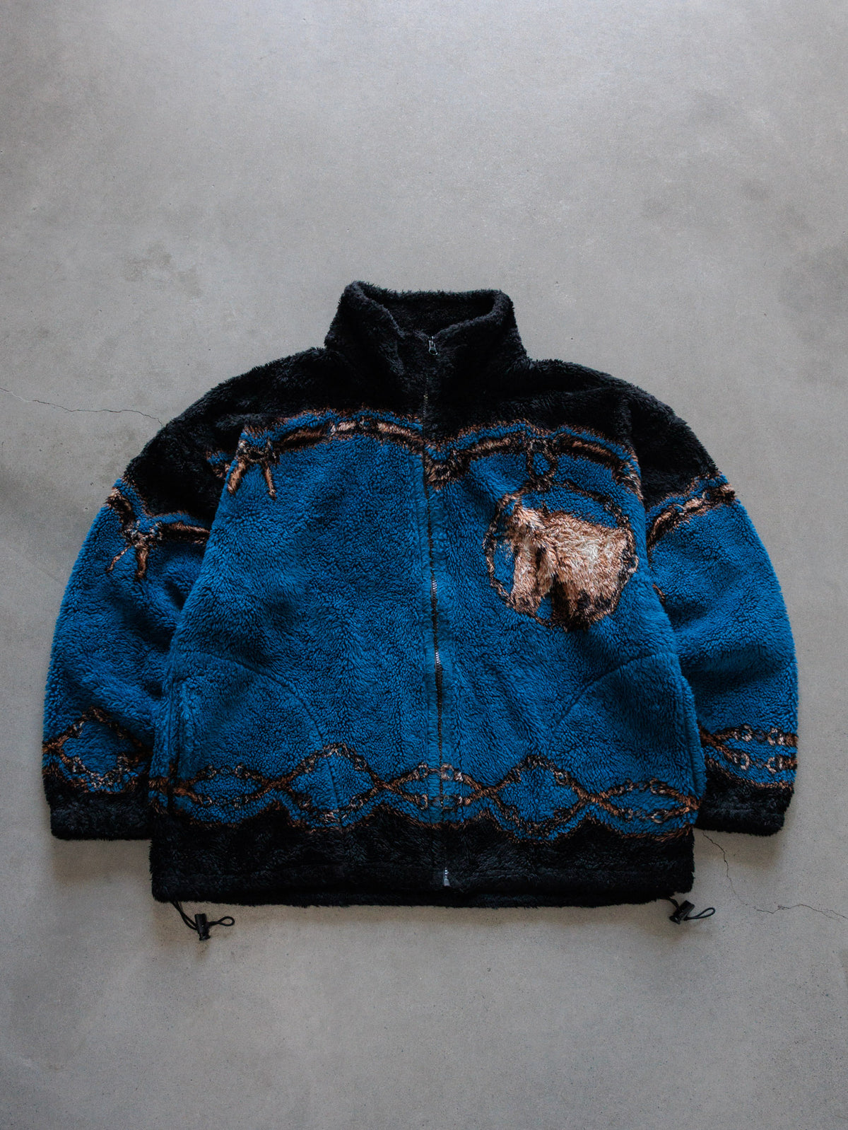 Vintage 90s Blue Horses Sherpa Jacket (M)