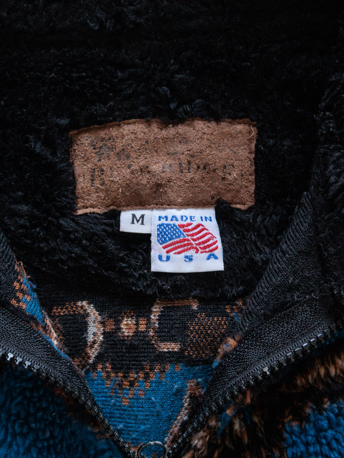 Vintage 90s Blue Horses Sherpa Jacket (M)