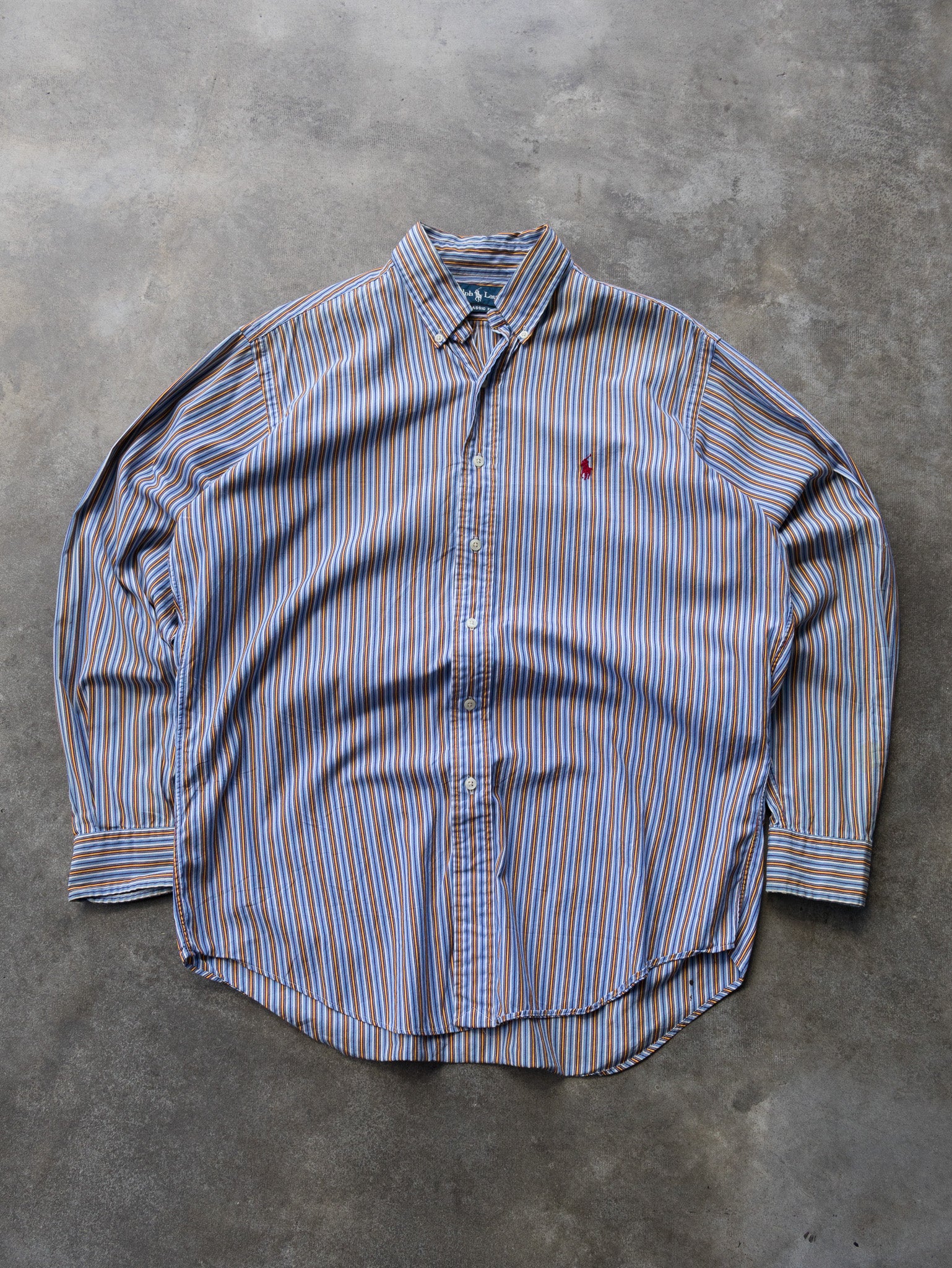 Vintage Blue & Yellow Ralph Lauren Striped Shirt (M)