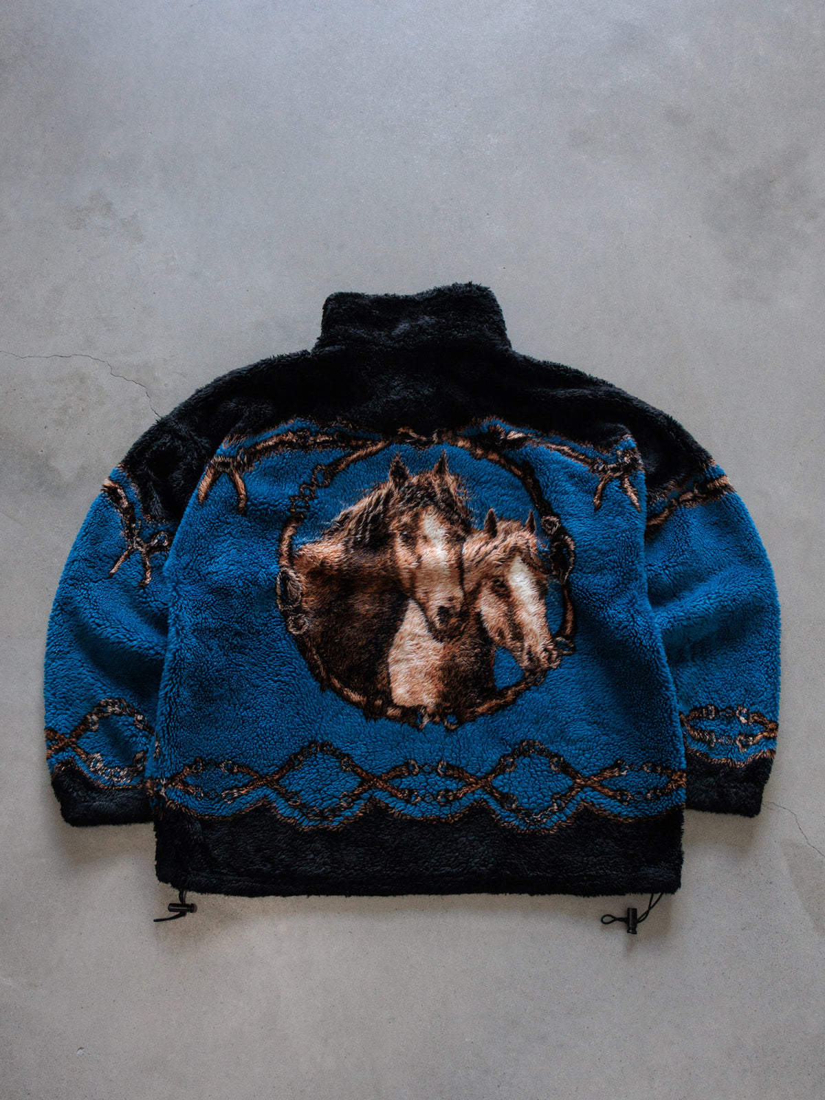 Vintage 90s Blue Horses Sherpa Jacket (M)