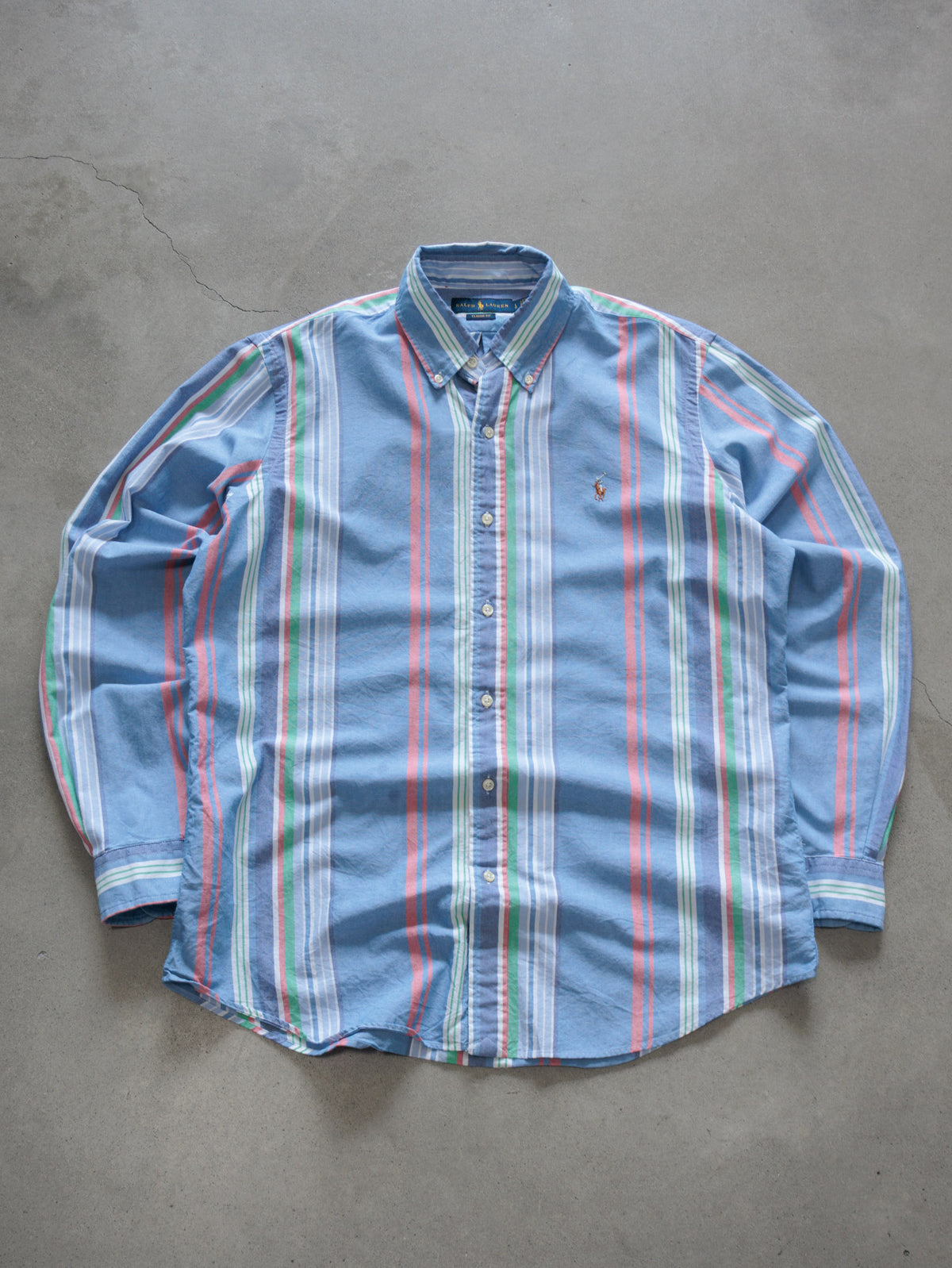 Vintage Blue Striped Ralph Lauren Shirt (L)
