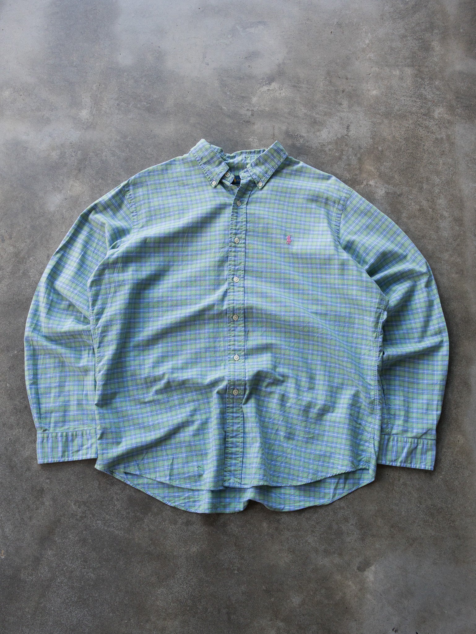 Vintage 00s Blue & Green Ralph Lauren Plaid Shirt (XL)