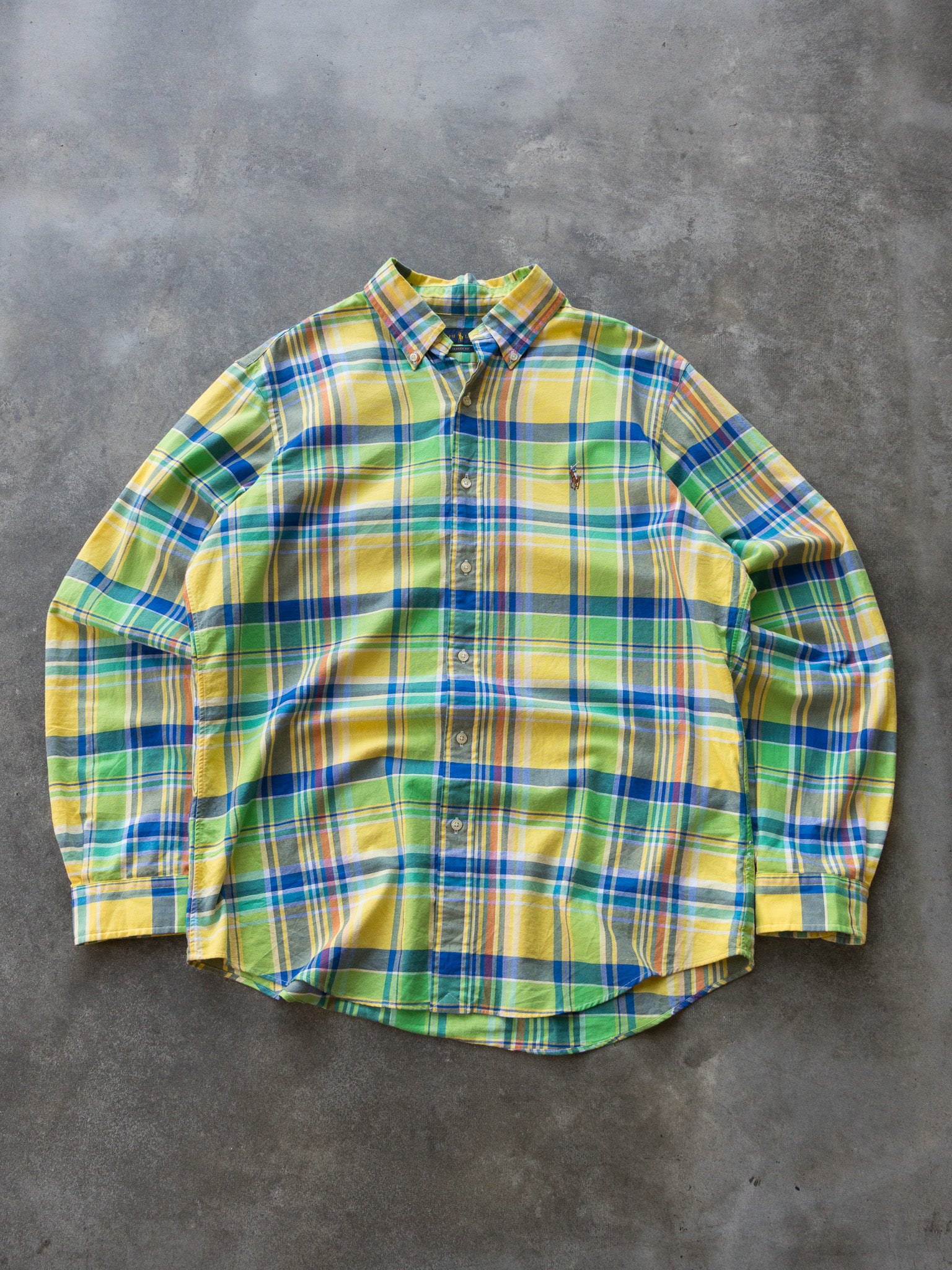 Vintage 00s Yellow & Green Ralph Lauren Plaid Shirt (L)