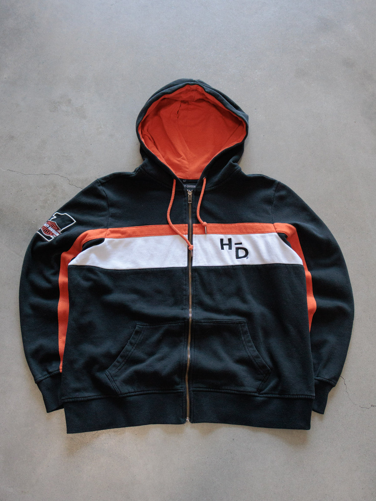 Vintage Black Harley-Davidson Colourblock Full Zip Hoodie (2XL)