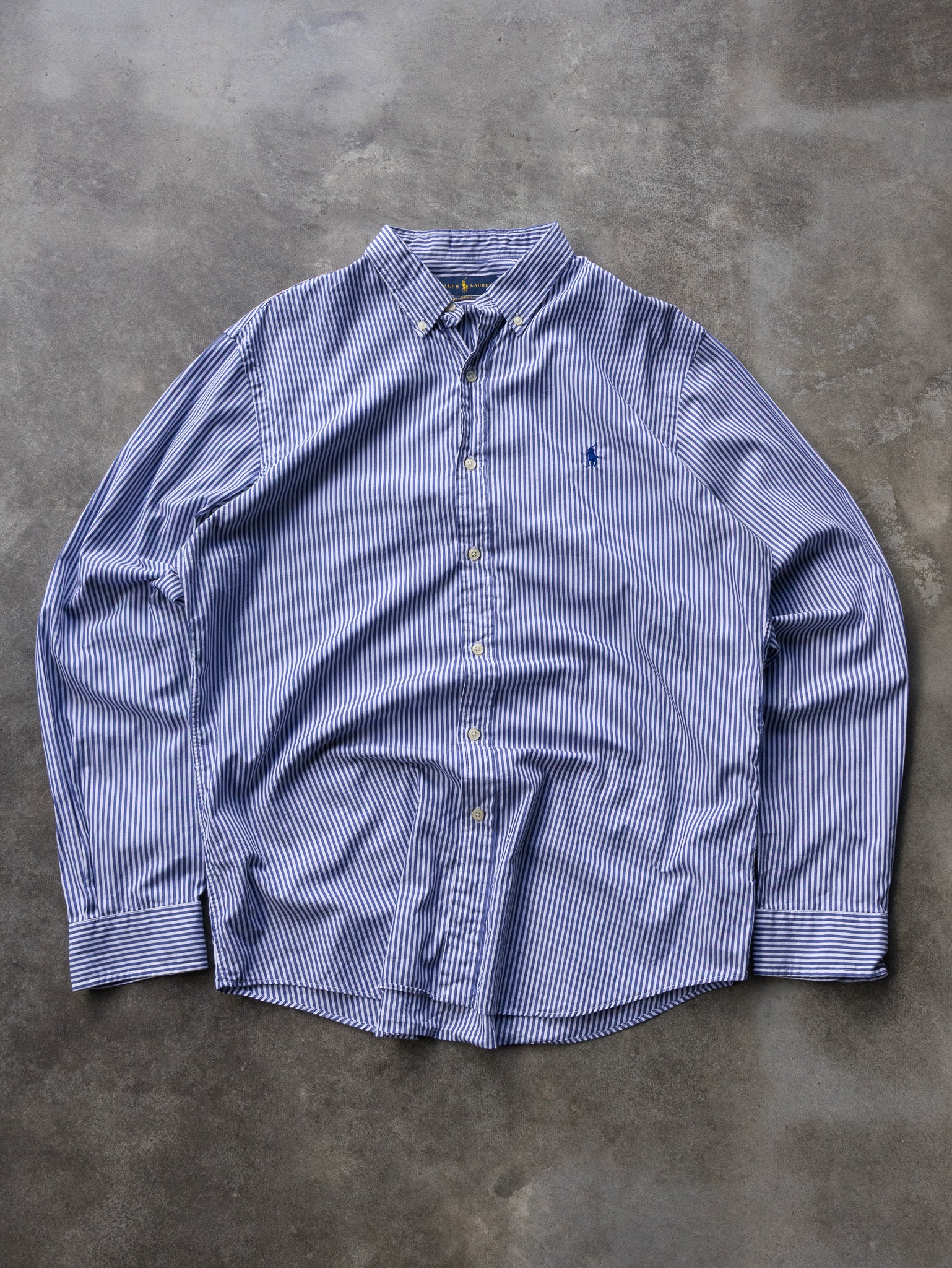 Vintage Blue & White Ralph Lauren Striped Shirt (XL)