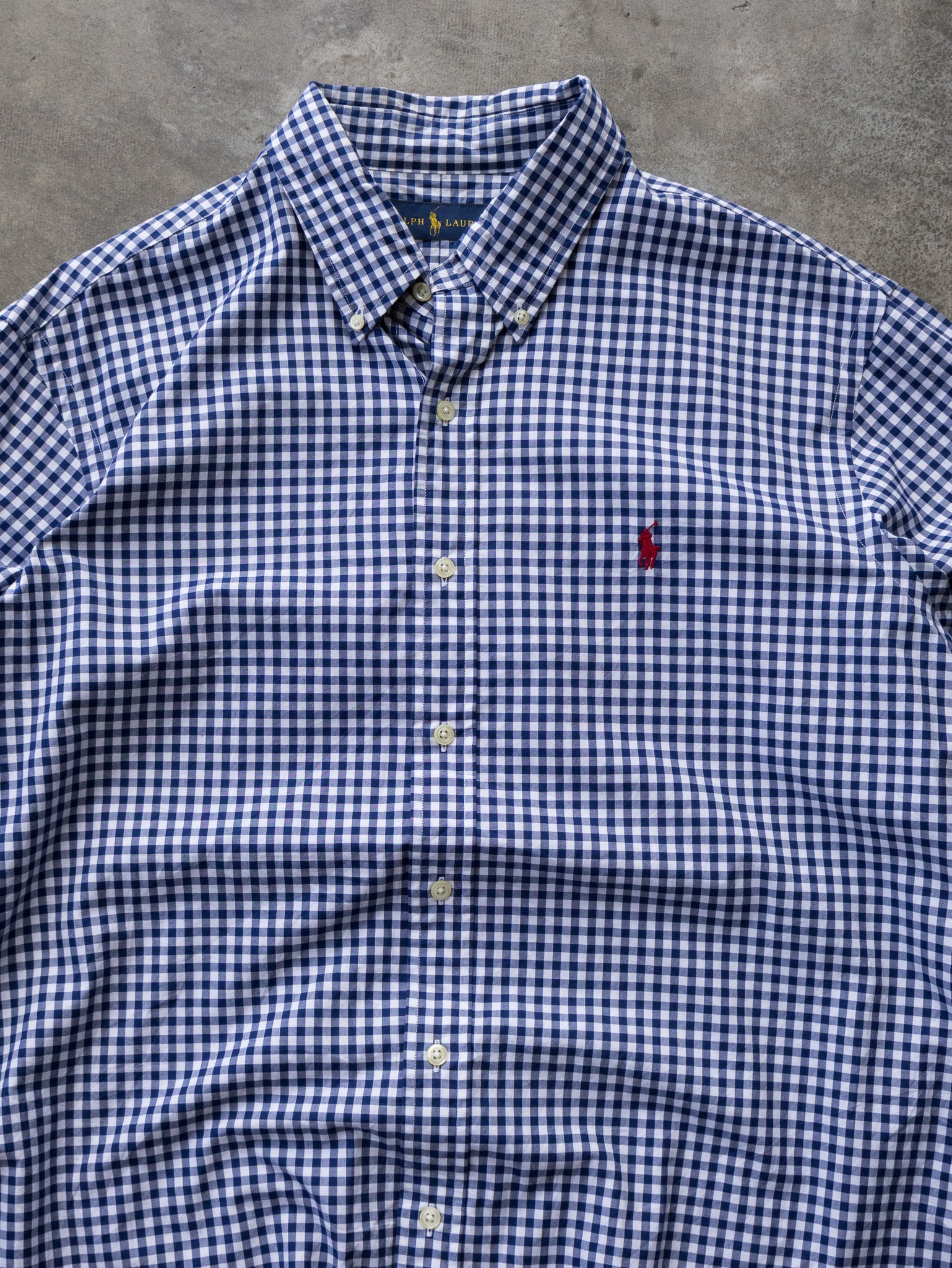 Vintage Blue & White Ralph Lauren Gingham Shirt (XL)