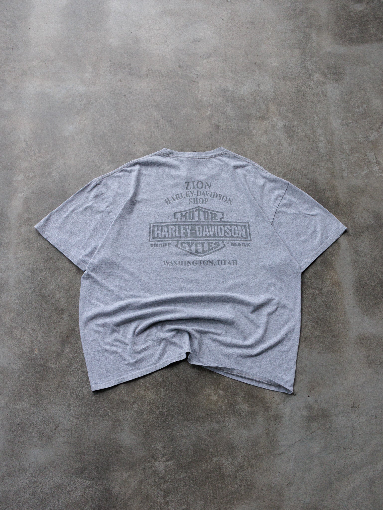 Vintage 2014 Grey Harley-Davidson Zion Washington Utah Tee (2XL)
