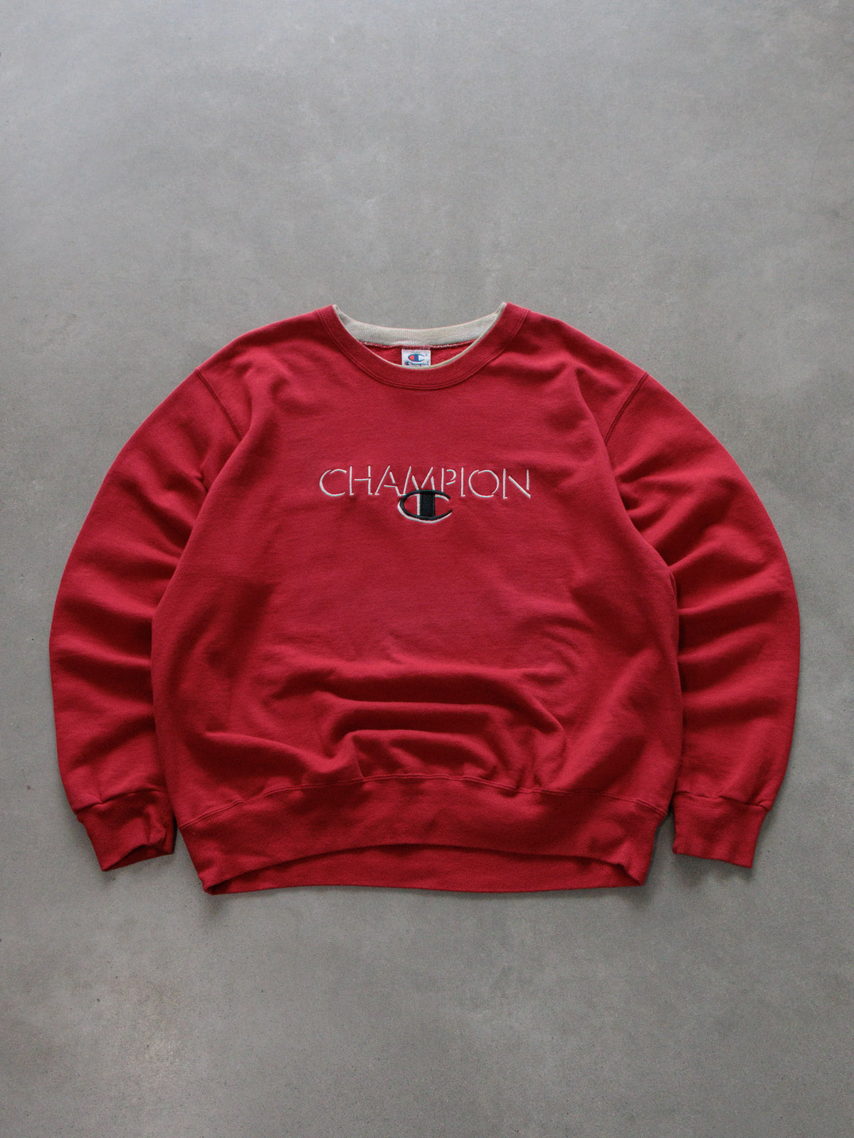 Vintage 90s Red Champion Spell Out Sweatshirt (XL)