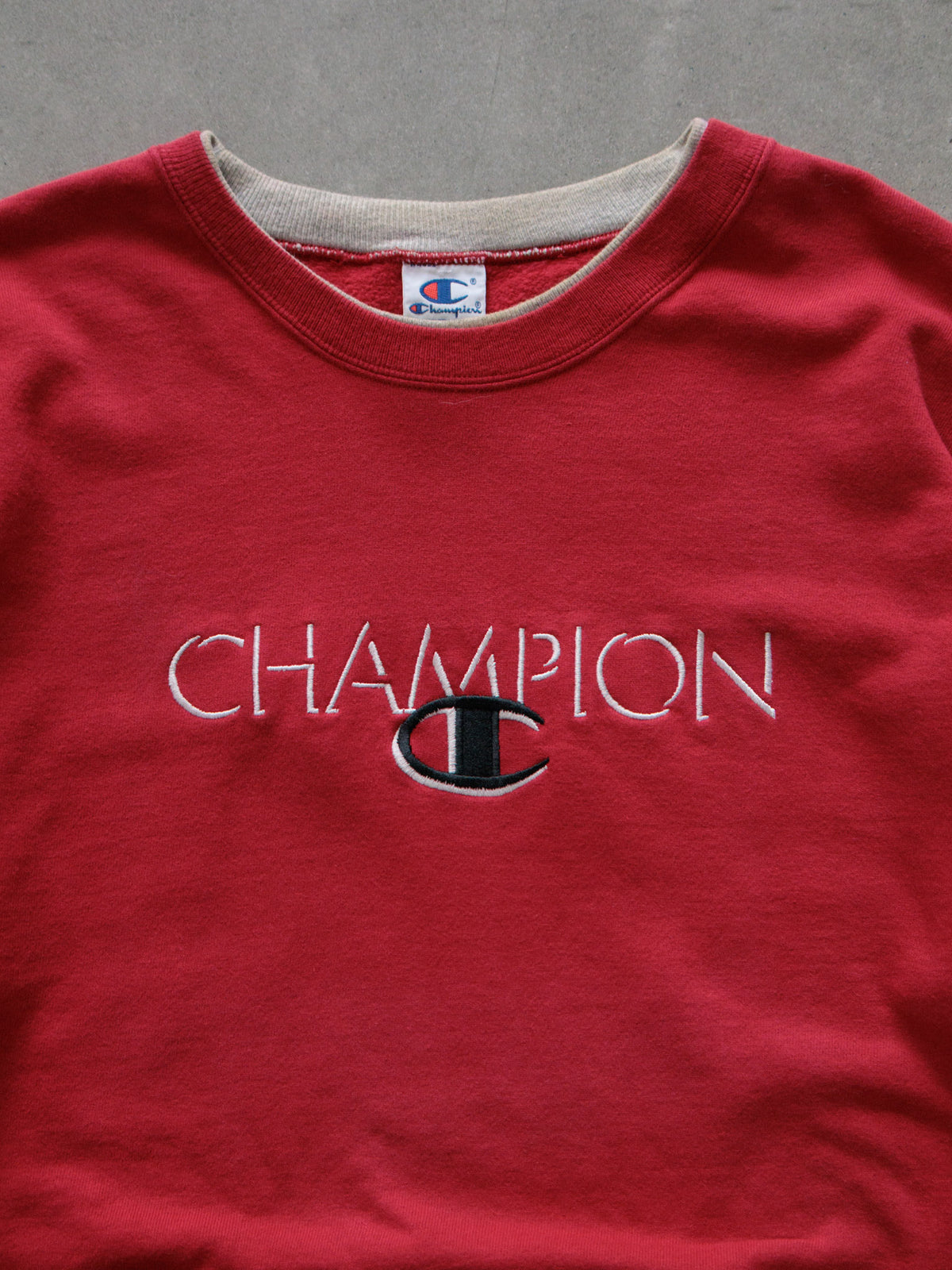 Vintage 90s Red Champion Spell Out Sweatshirt (XL)