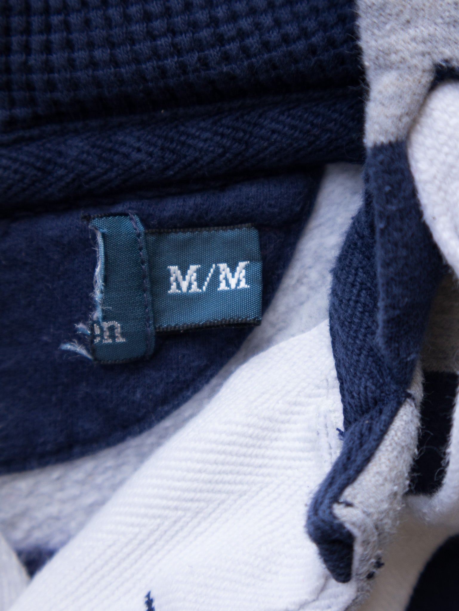 Vintage Navy & Grey Ralph Lauren Striped Hoodie (M)