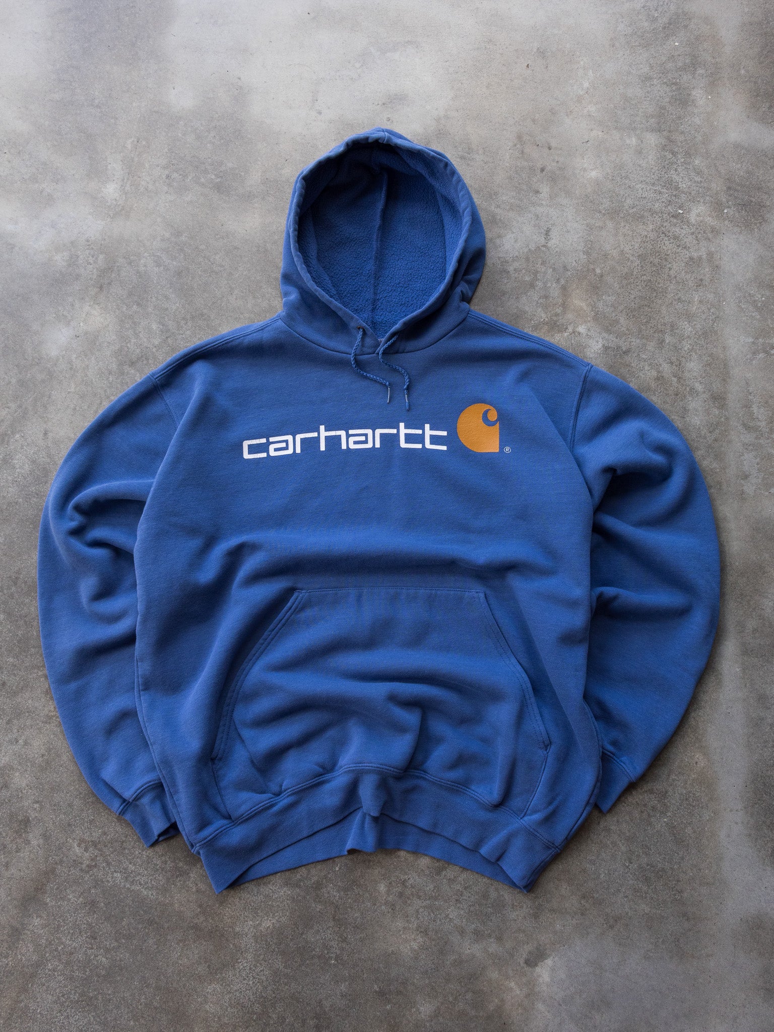 Vintage Blue Carhartt Spell Out Hoodie (L)