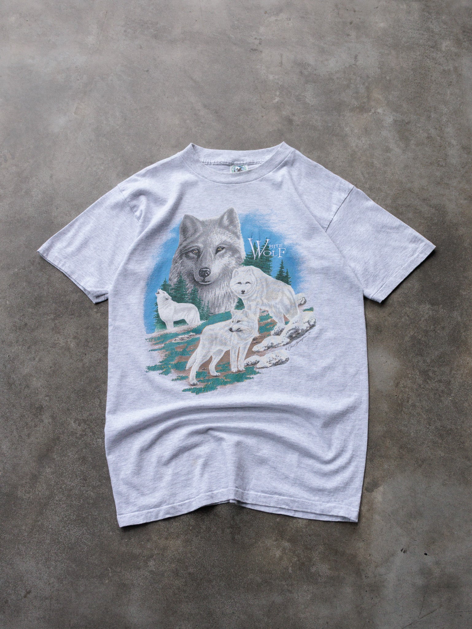 Vintage 90s Grey White Wolf Tee (M)