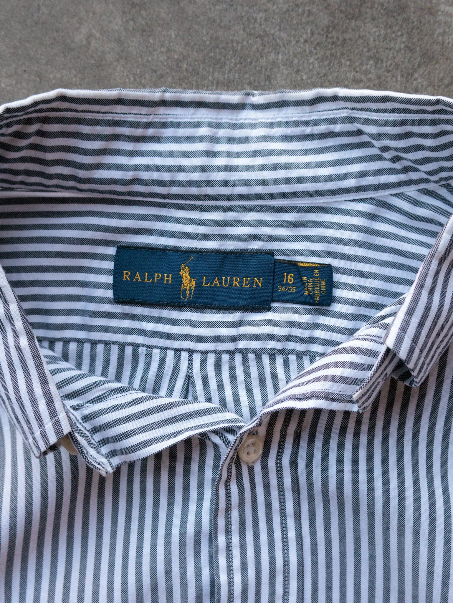 Vintage Grey Striped Ralph Lauren Long Sleeve Shirt (L)