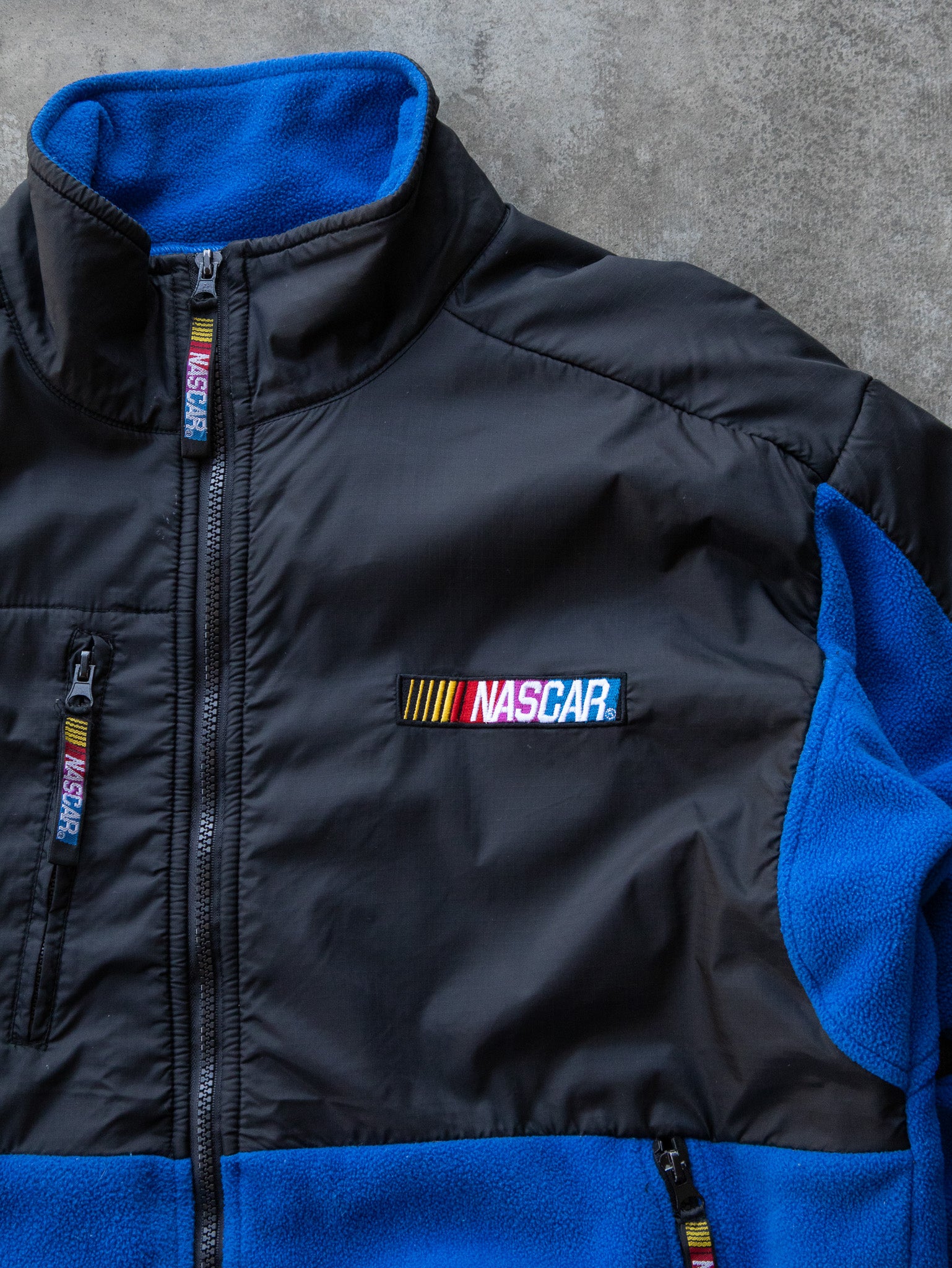 Vintage 00s Blue & Black NASCAR Fleece Jacket (L)