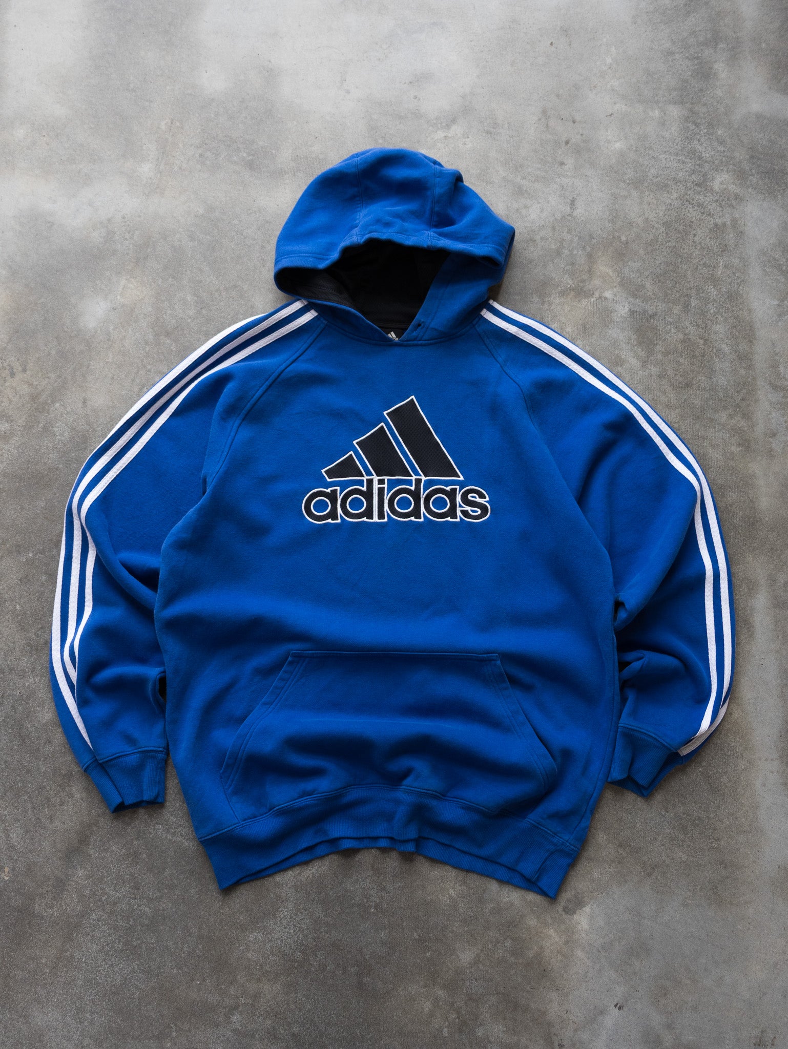 Vintage Blue Adidas 3-Stripe Hoodie (L)