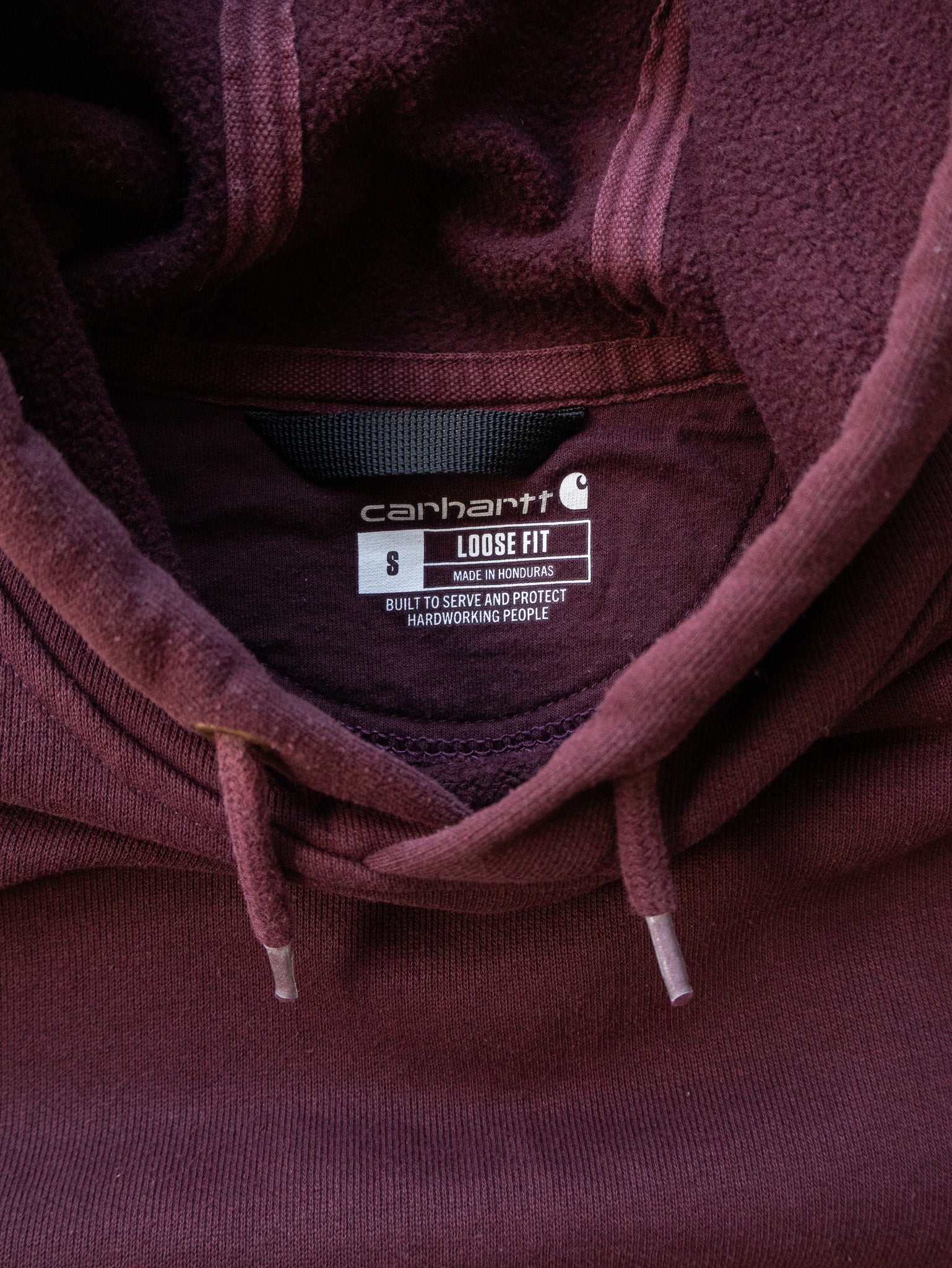 Vintage Burgundy Carhartt Spell Out Hoodie (S)