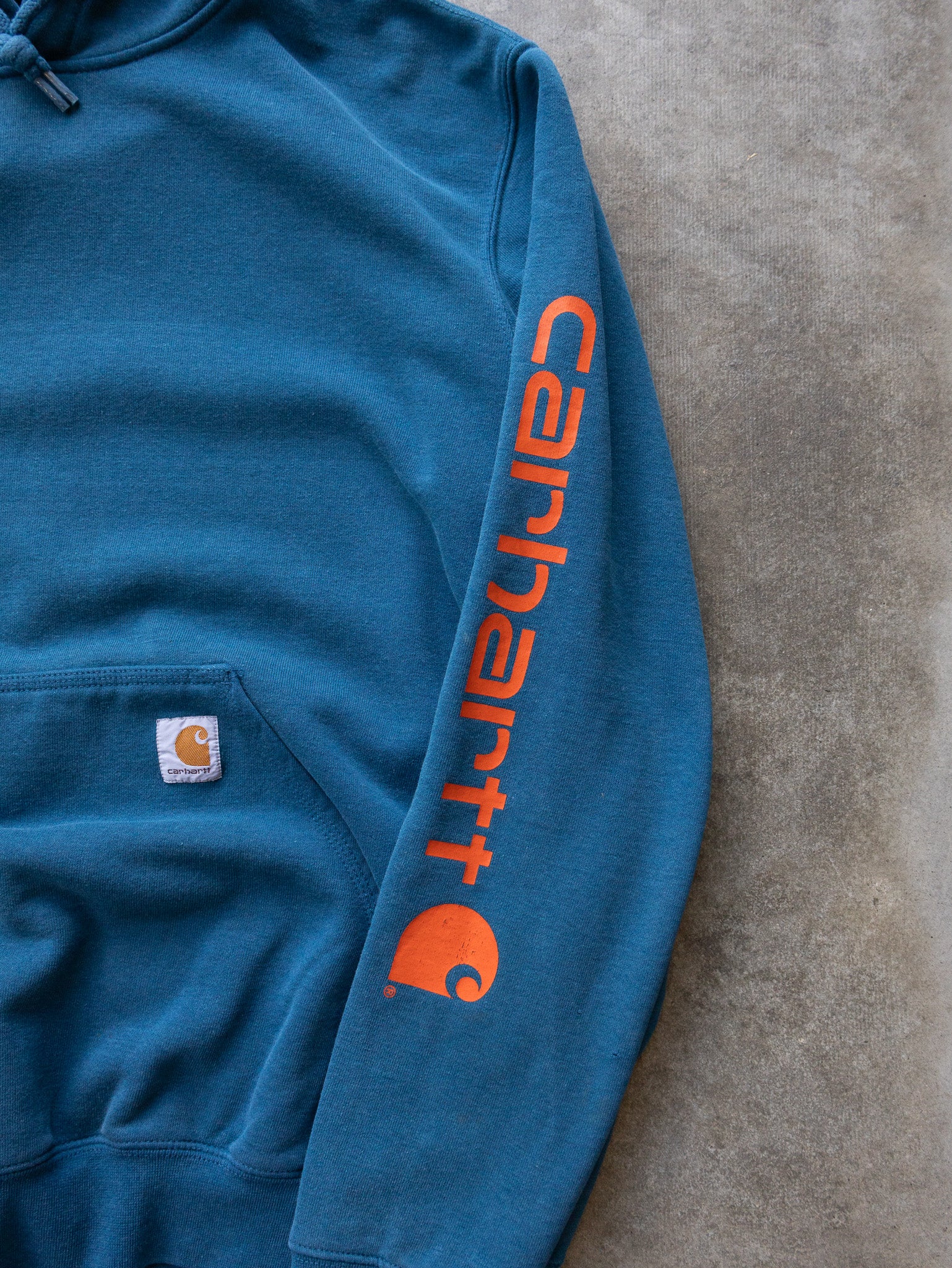 Vintage Blue Carhartt Spell Out Hoodie (L)