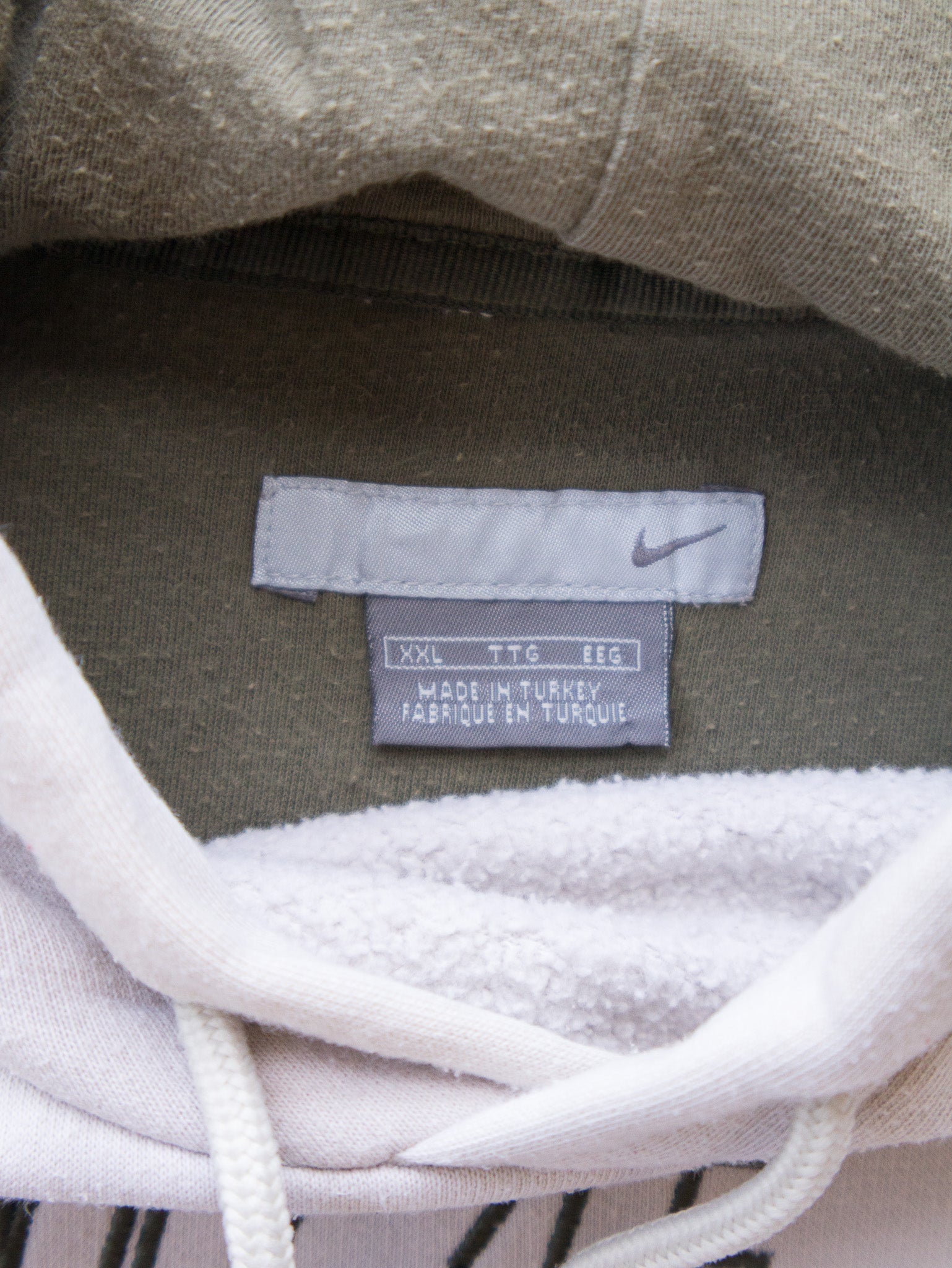 Vintage 00s Cream & Olive Nike Spell Out Hoodie (2XL)