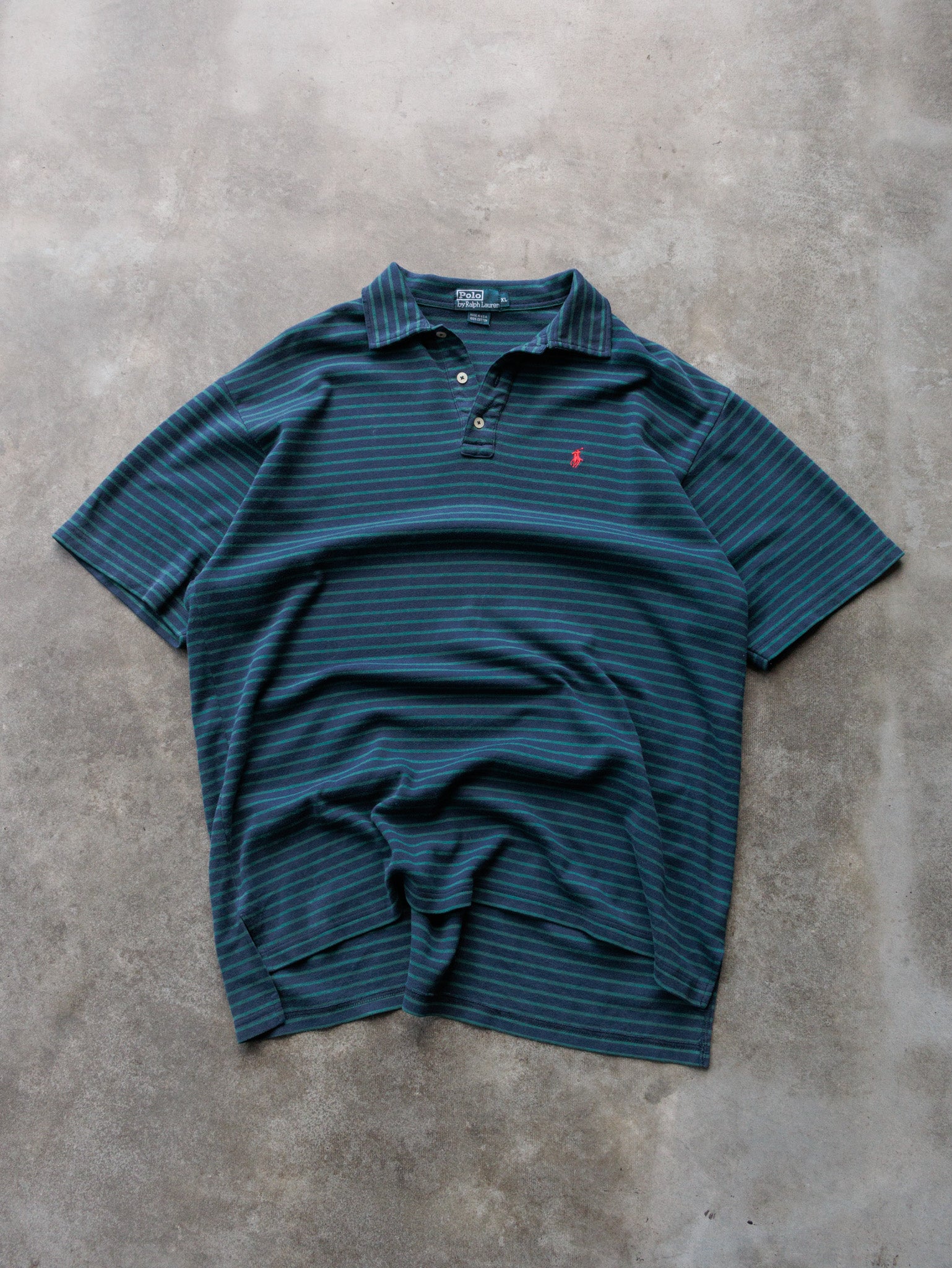 Vintage 90s Navy & Green Polo Ralph Lauren Short Sleeve Shirt (XL)