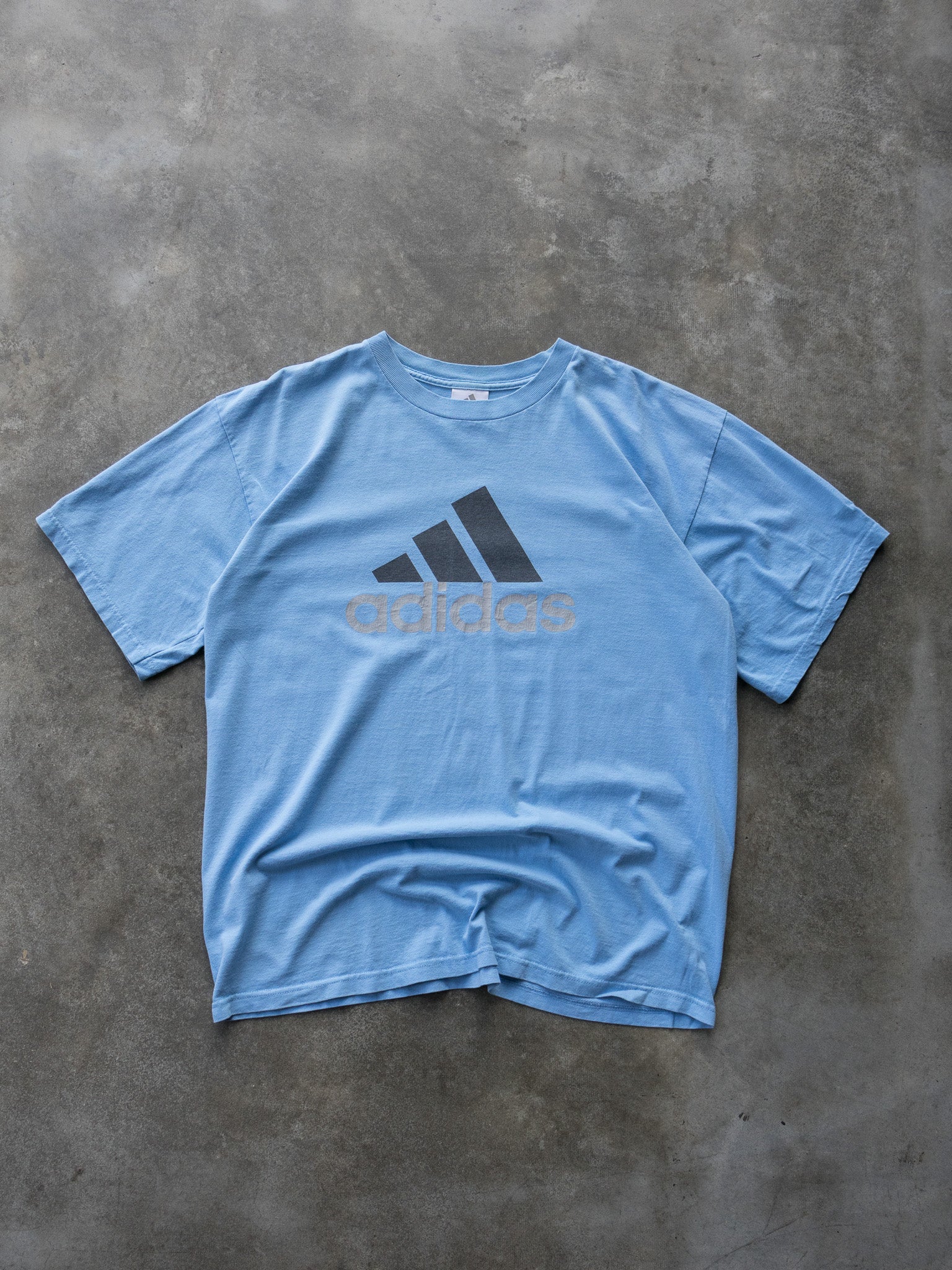 Vintage 90s Light Blue Adidas Logo Tee (L)
