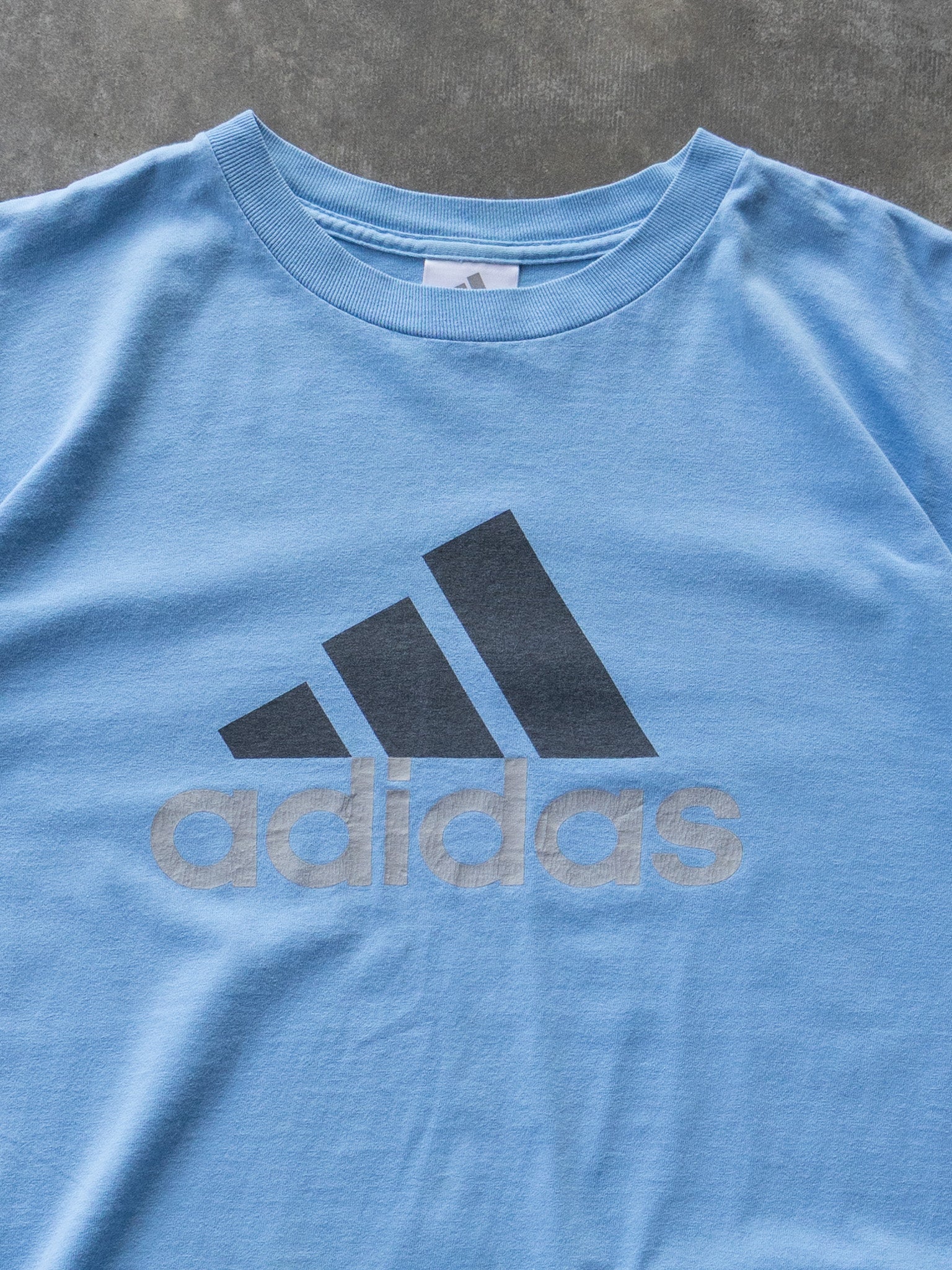 Vintage 90s Light Blue Adidas Logo Tee (L)