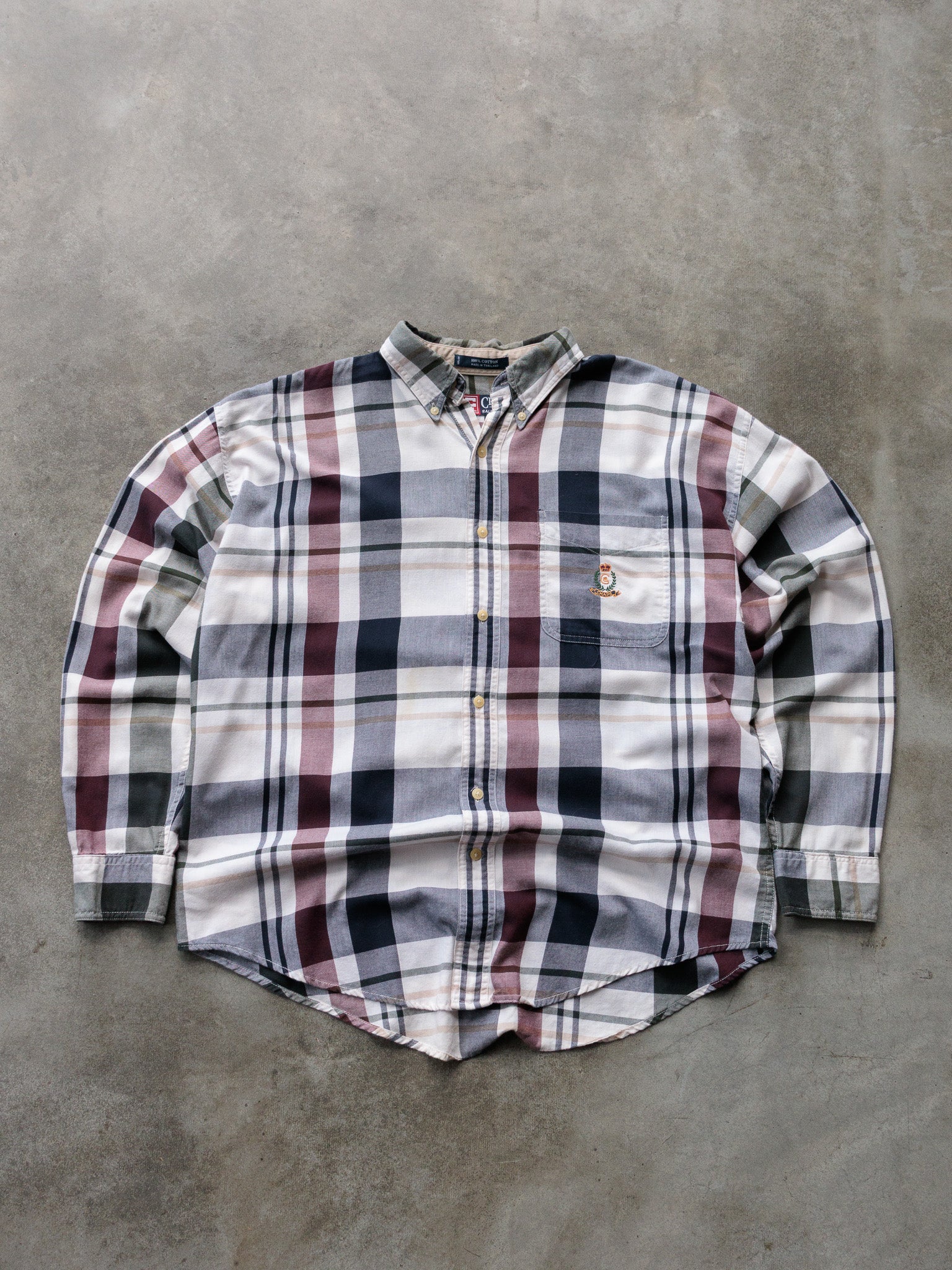 Vintage 00s Grey Chaps Ralph Lauren Plaid Shirt (L)