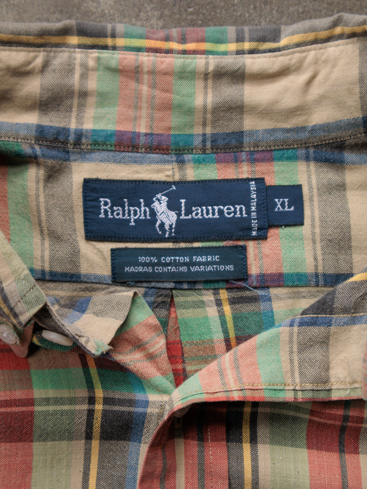 Vintage 90s Beige Madras Ralph Lauren Short Sleeve Shirt (XL)