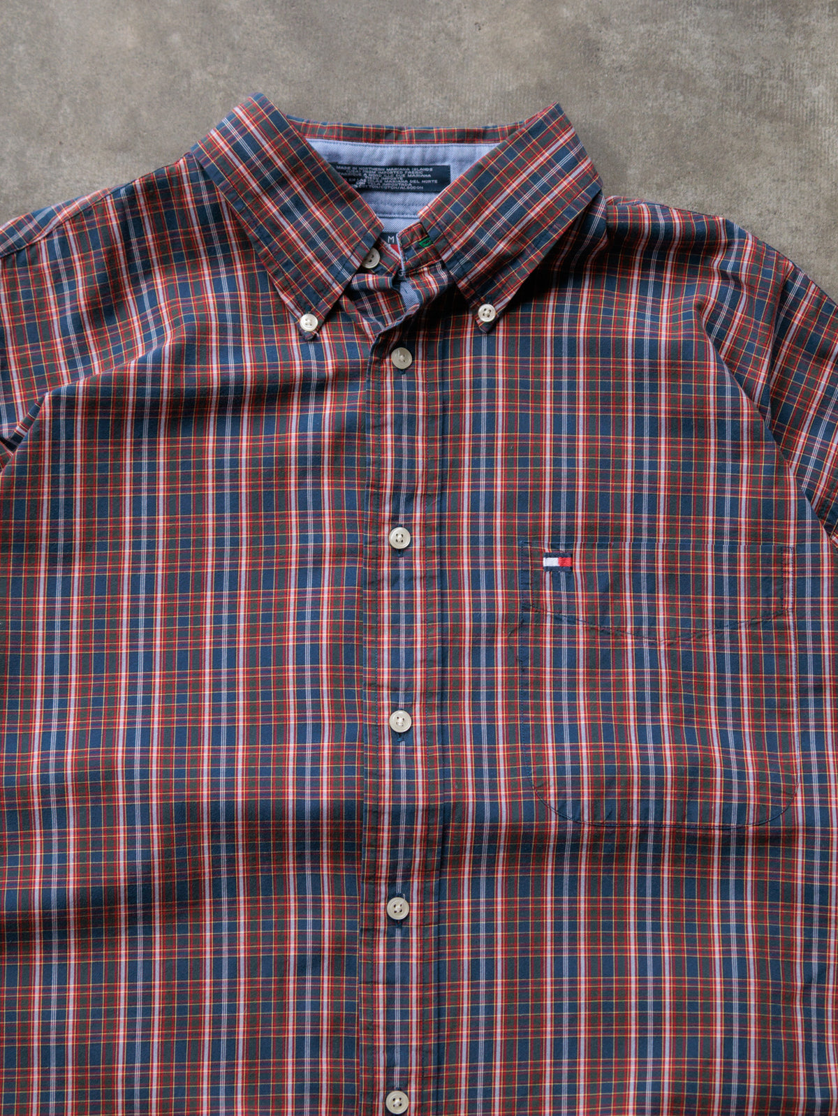 Vintage 90s Navy Plaid Tommy Hilfiger Short Sleeve Shirt (L)