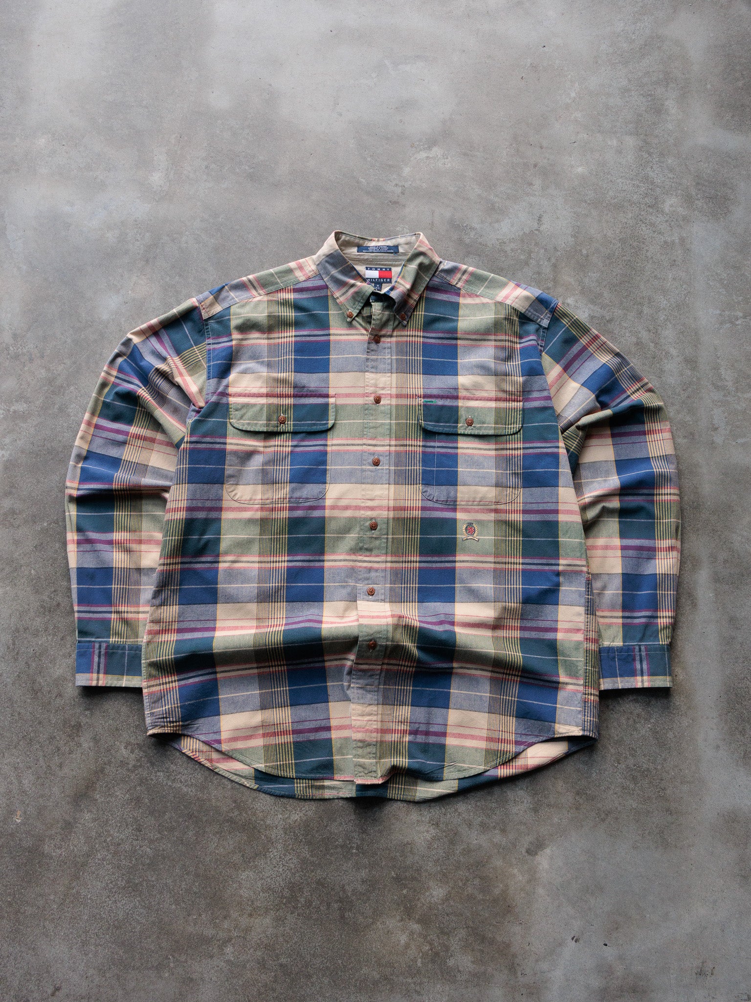 Vintage 90s Blue Plaid Tommy Hilfiger Shirt (M)