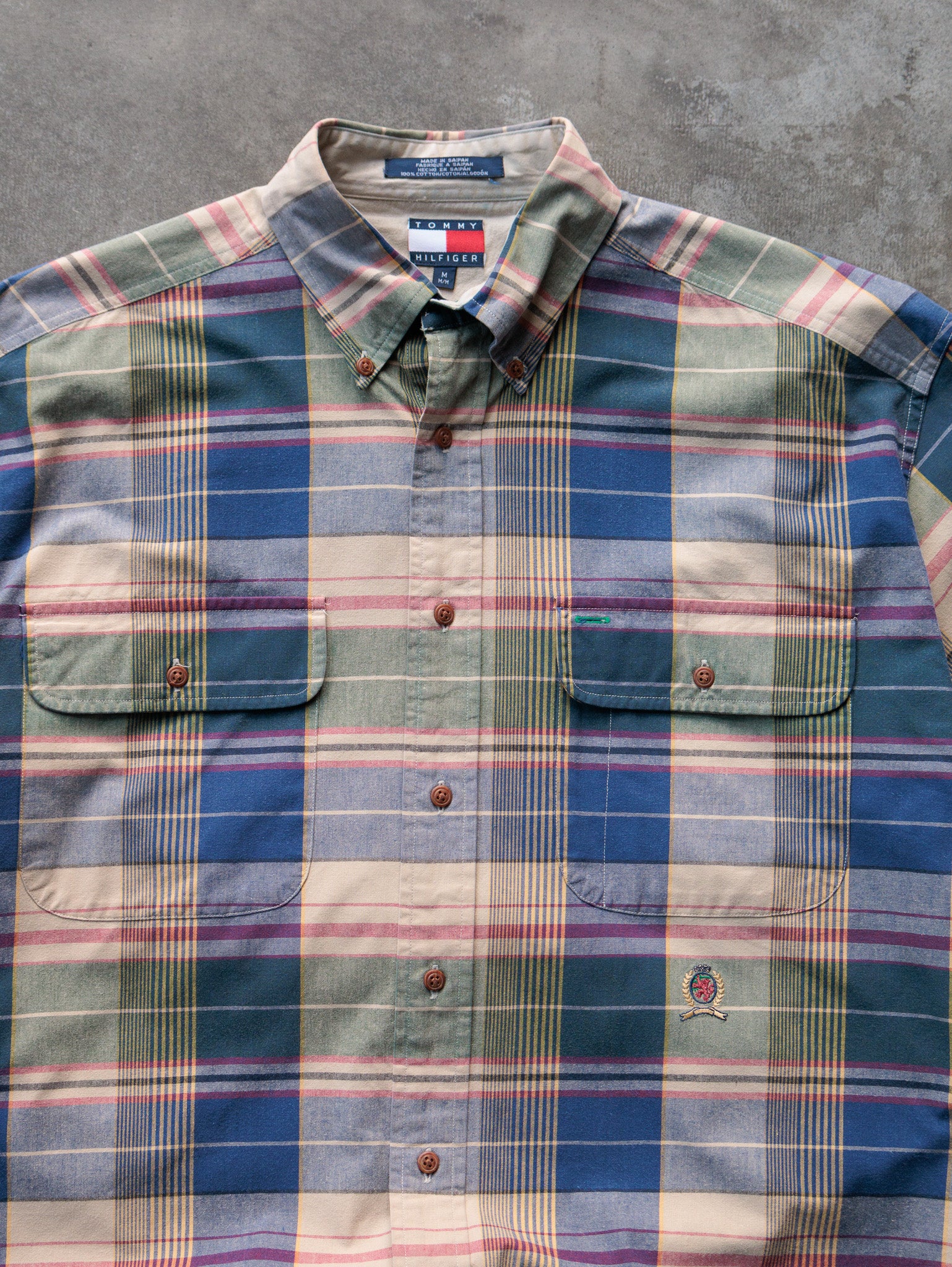 Vintage 90s Blue Plaid Tommy Hilfiger Shirt (M)