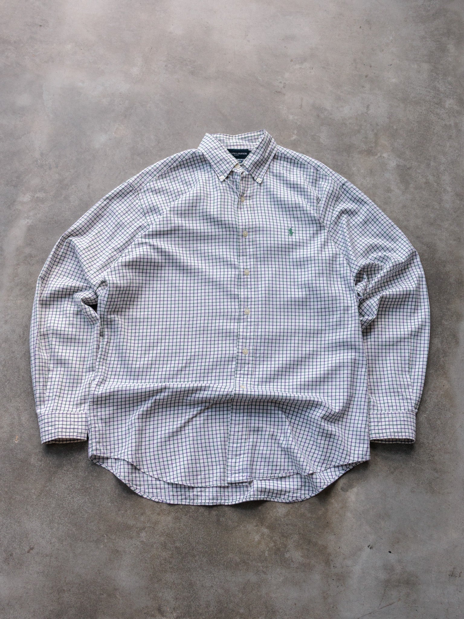 Vintage 90s Green Tattersall Ralph Lauren Shirt (M)