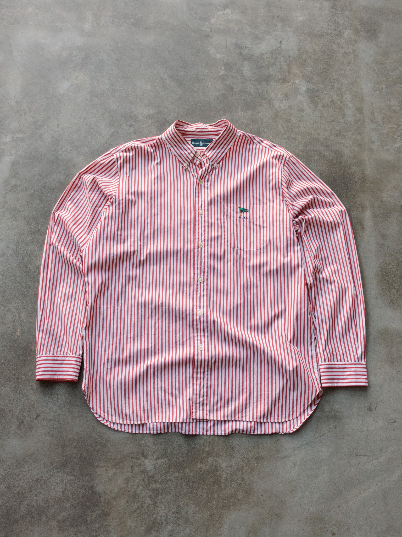 Vintage Red Striped Ralph Lauren Shirt (XL)