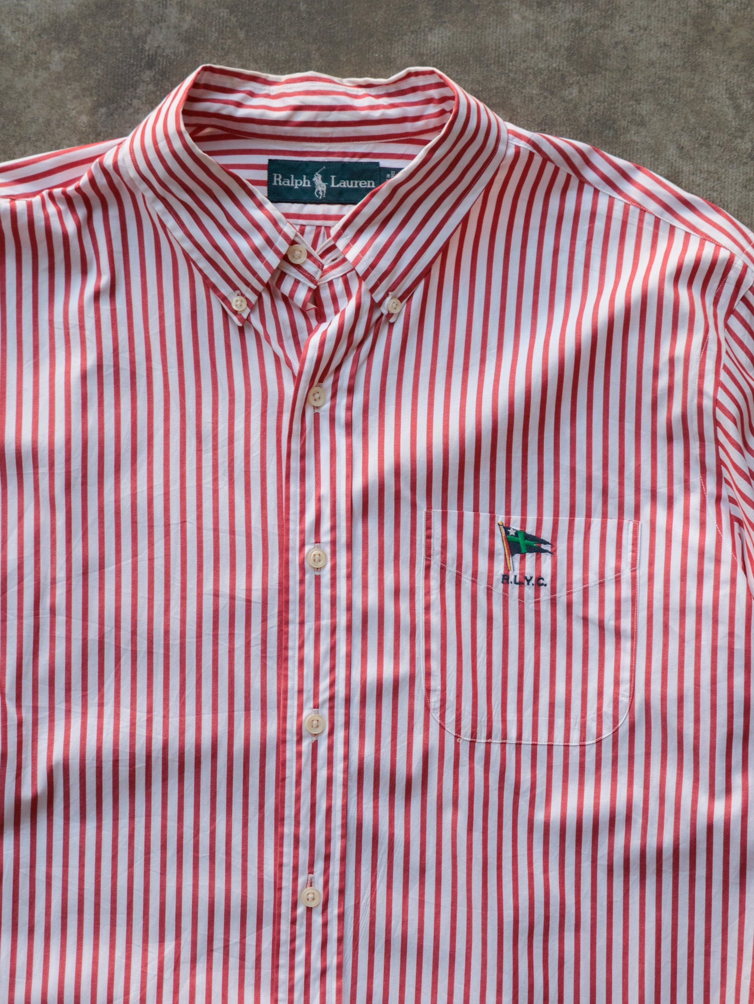 Vintage Red Striped Ralph Lauren Shirt (XL)