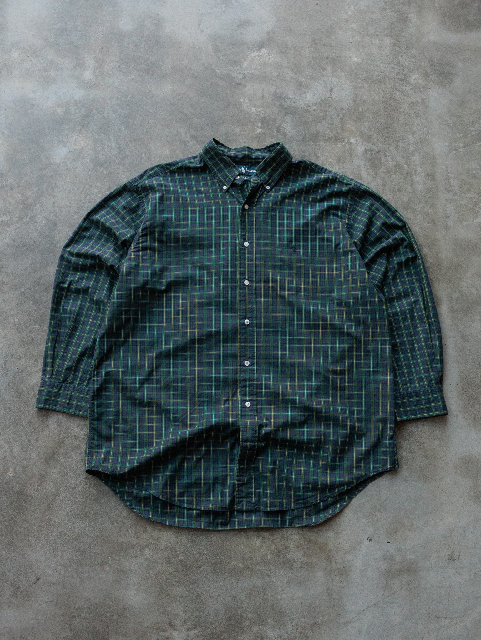 Vintage Navy Plaid Ralph Lauren Shirt (XL)