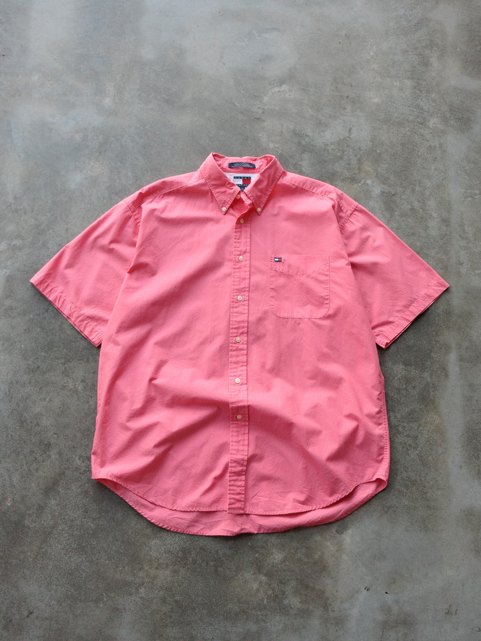 Vintage 00s Pink Tommy Hilfiger Short Sleeve Shirt (L)