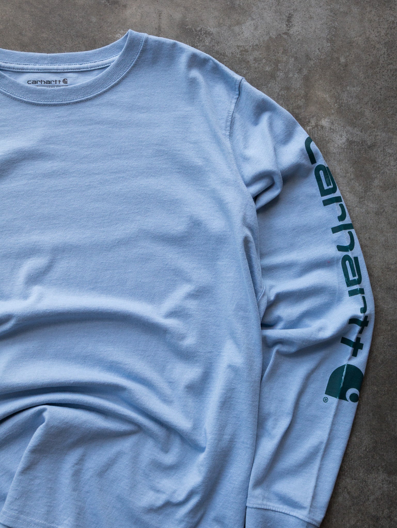 Vintage Light Blue Carhartt Spell Out Long Sleeve (L)