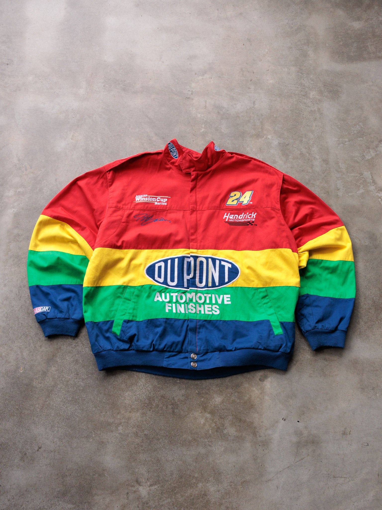 Vintage 90s Red NASCAR Jeff Gordon DuPont Colourblock Jacket (XL)