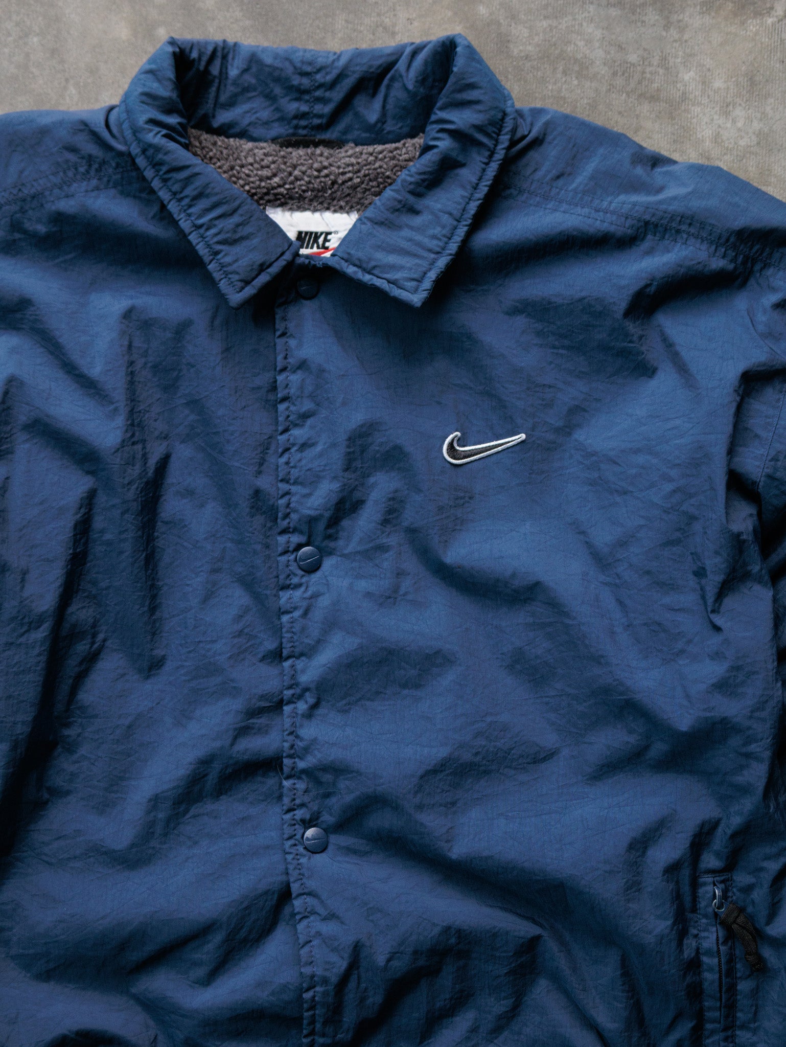Vintage 90s Navy Nike Sherpa Coach Jacket (L)