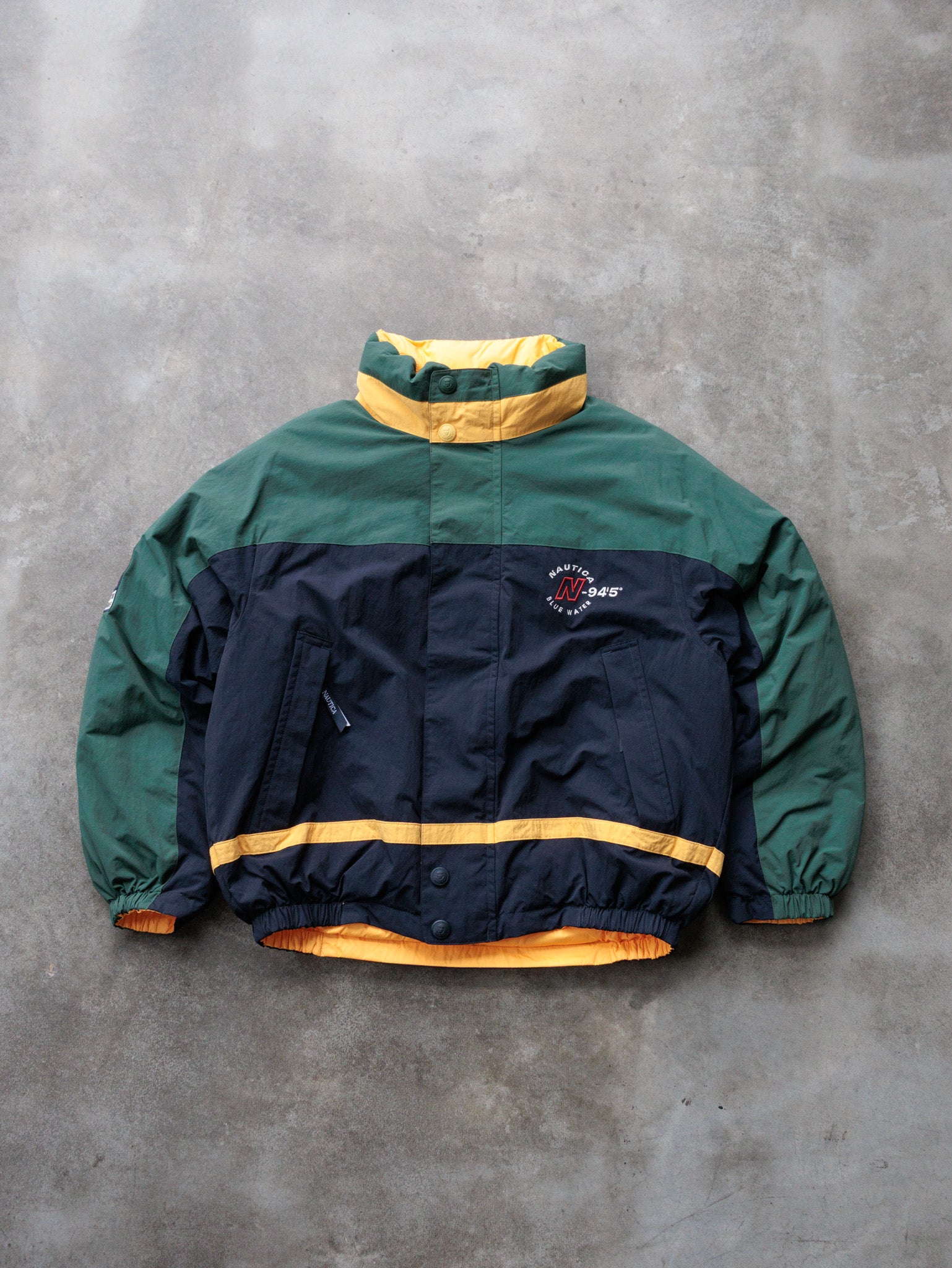 Vintage 90s Green, Navy & Yellow Nautica Reversible Jacket (-)