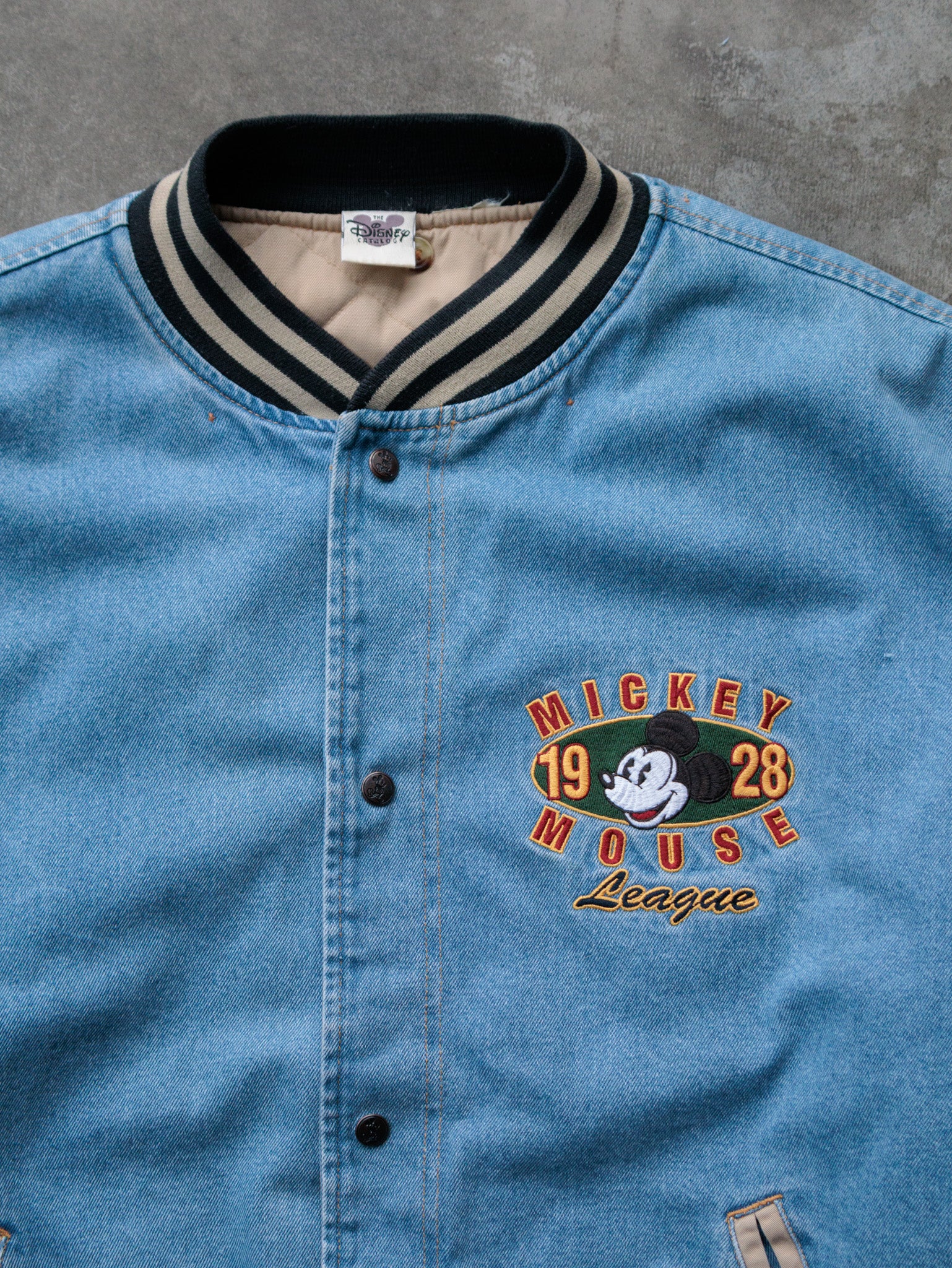 Vintage 90s Blue Denim Disney Mickey Mouse League Jacket (-)