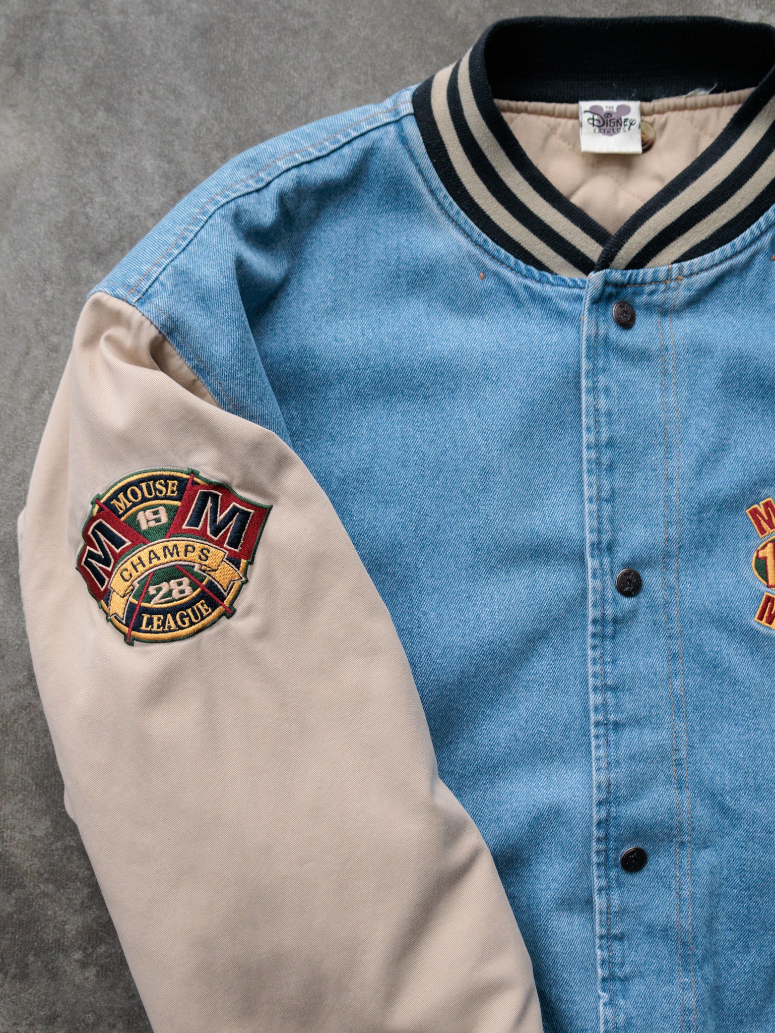 Vintage 90s Blue Denim Disney Mickey Mouse League Jacket (-)