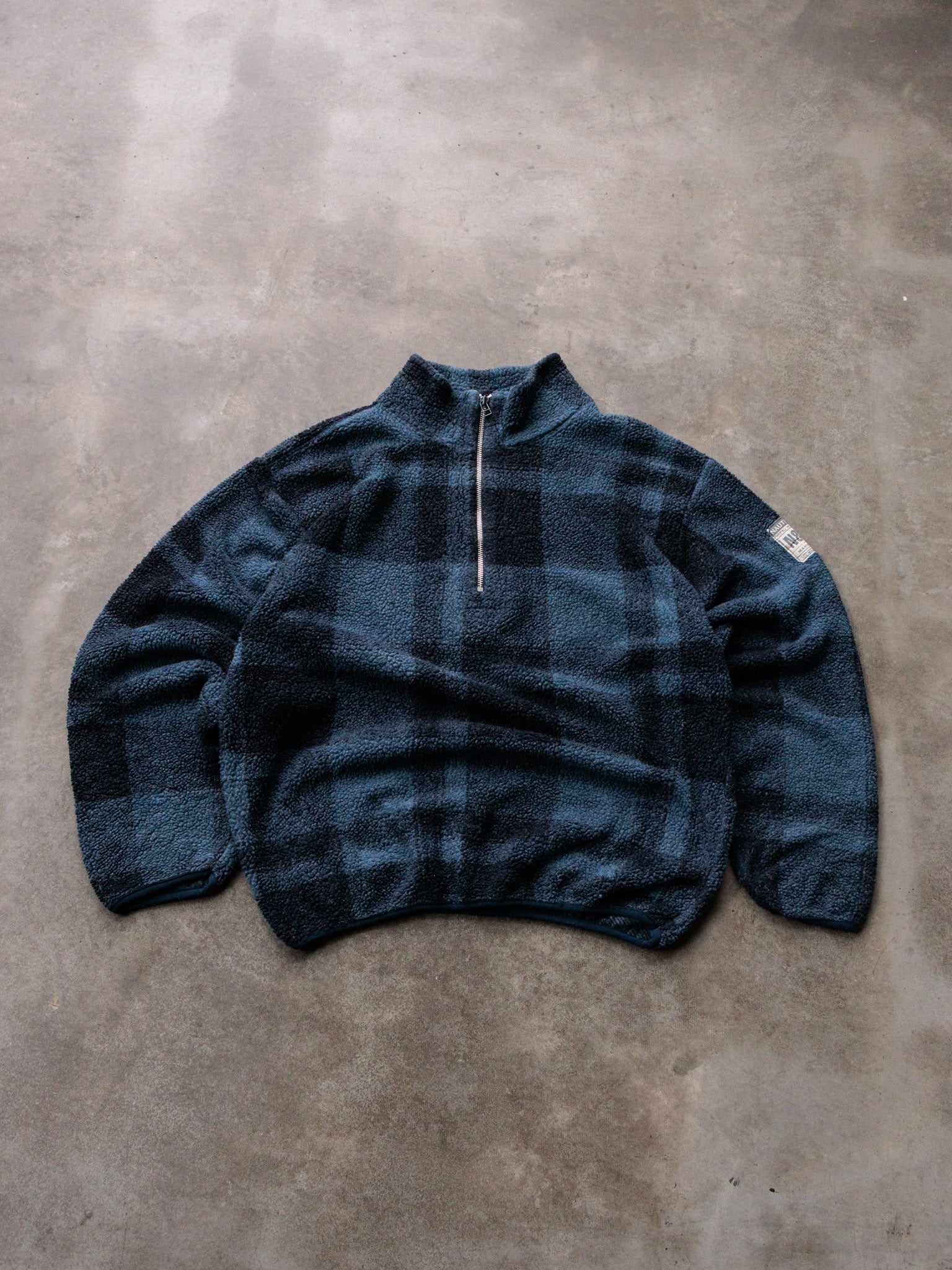 Vintage 90s Blue Plaid Nautica Sherpa Quarter Zip (L)