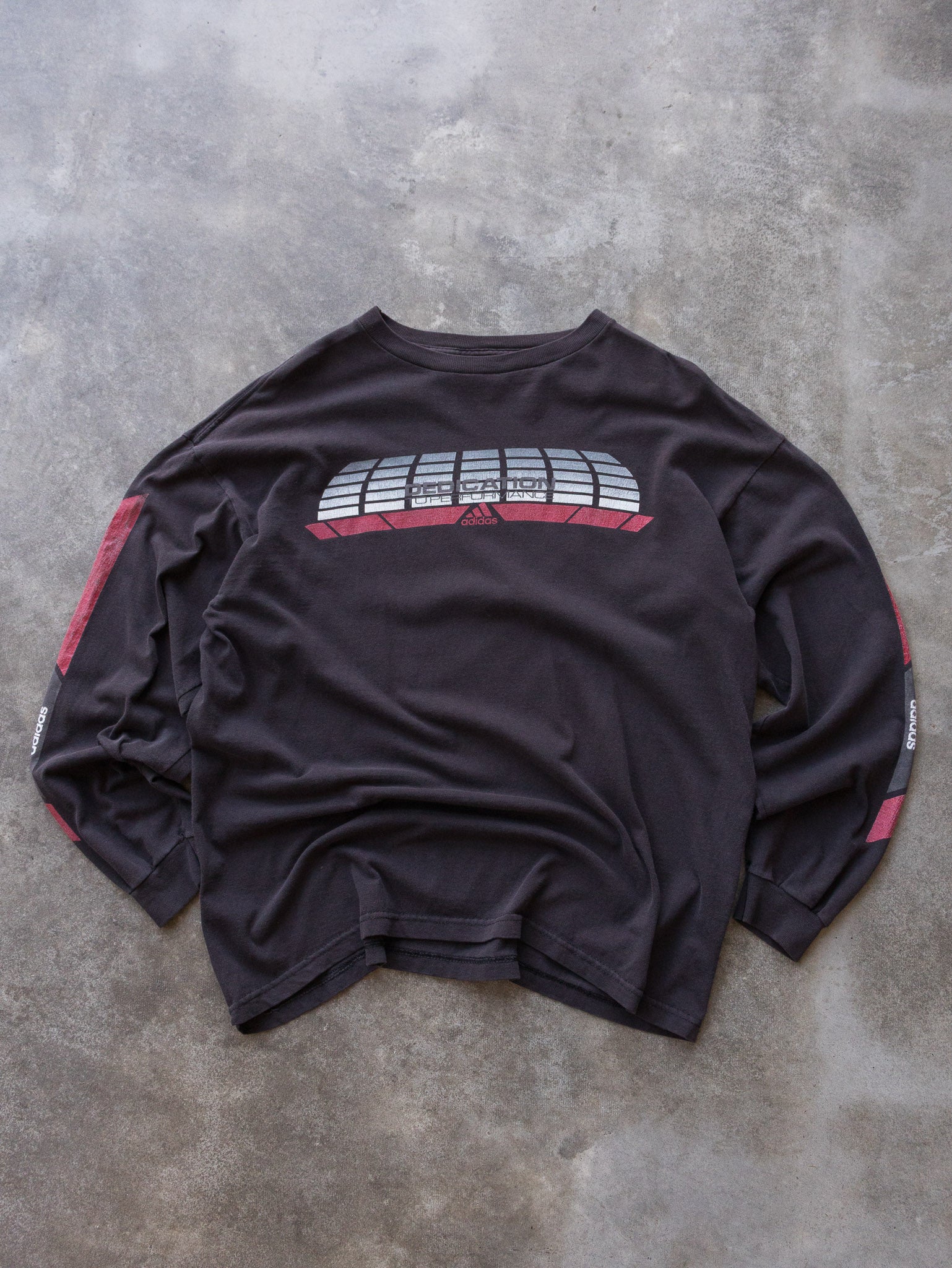 Vintage 90s Faded Black Adidas Graphic Long Sleeve (L)