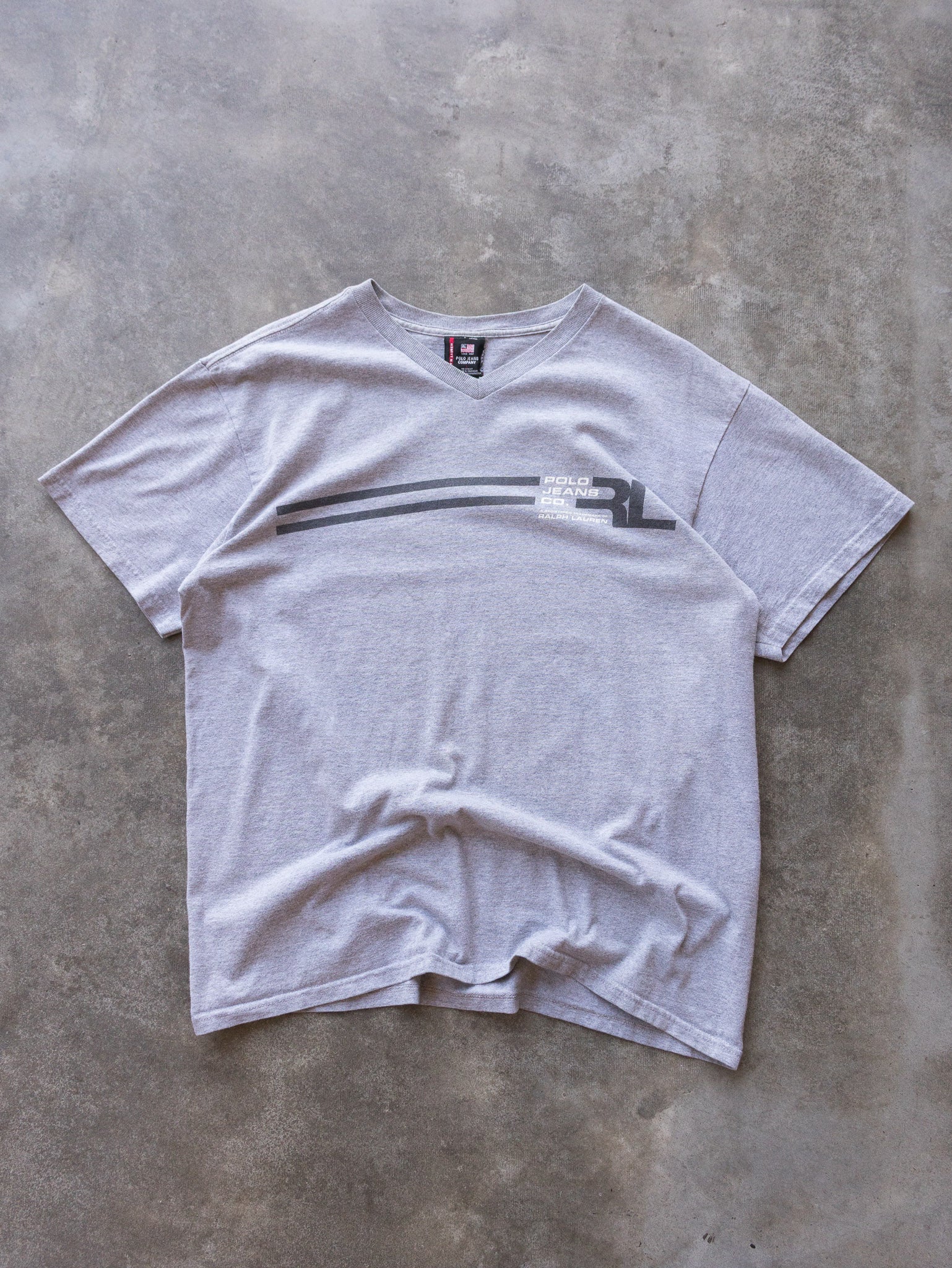 Vintage 00s Grey Polo Ralph Lauren V-Neck Tee (L)
